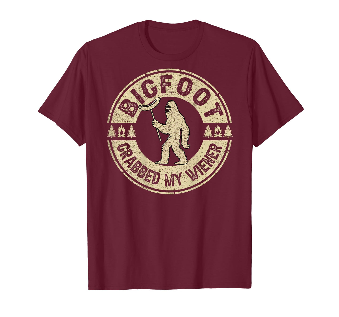 Funny Retro Bigfoot, Bigfoot Grabbed My Wiener (ON Back) T-Shirt