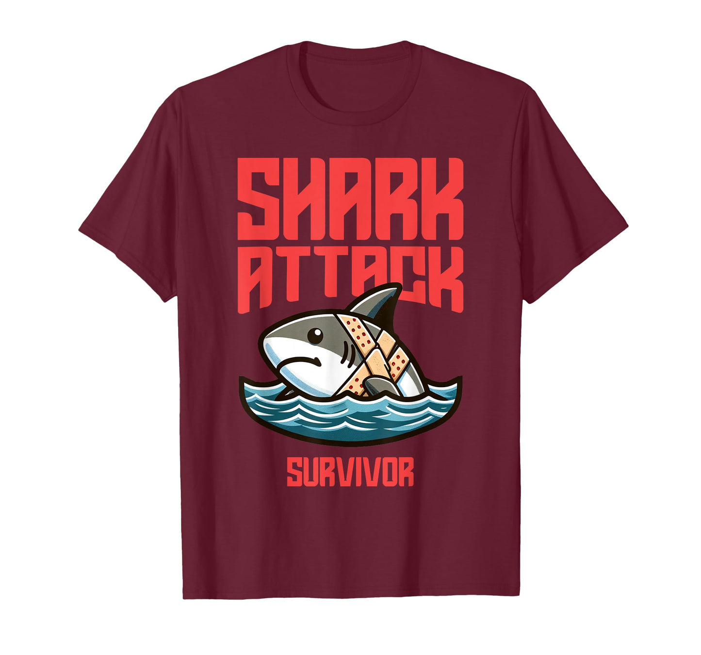 Cool Shark Attack Survivor Injury Beach Funny Shark T-Shirt for Men Women Kids