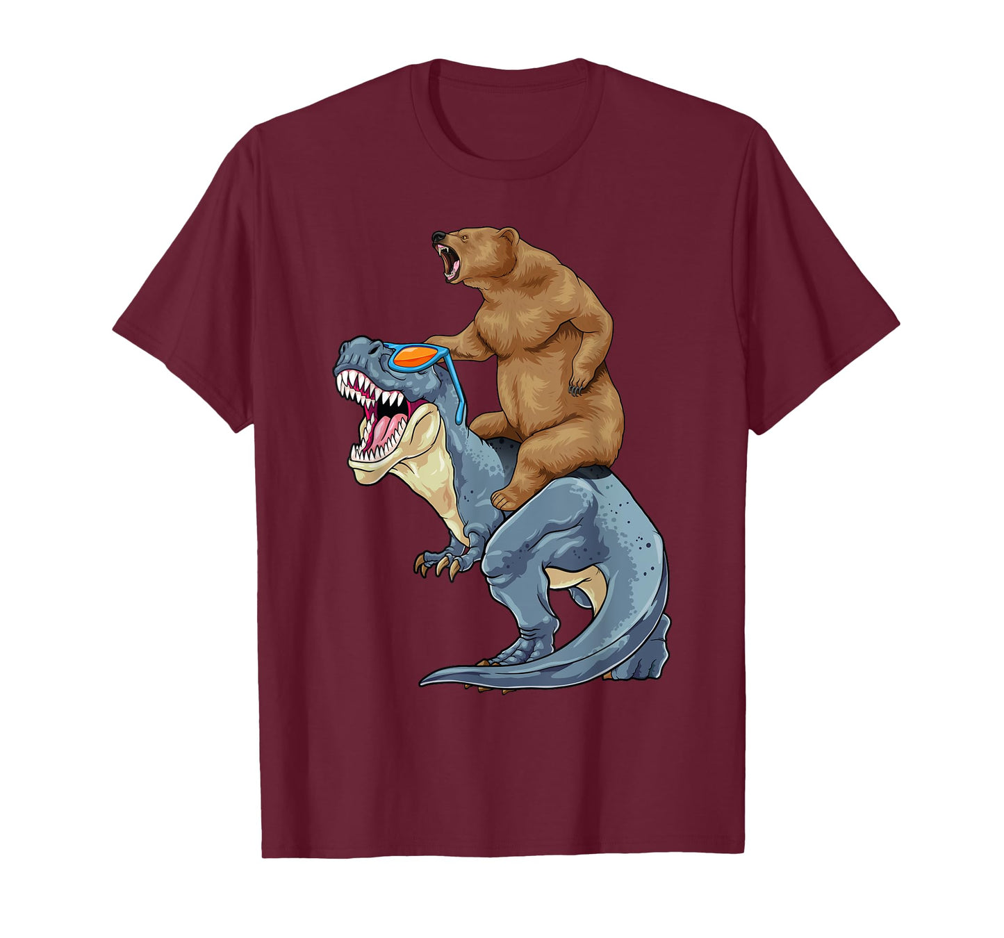 Grizzly Bear Riding Dinosaur Shirt Bear T-Rex Dino Boys Kids T-Shirt