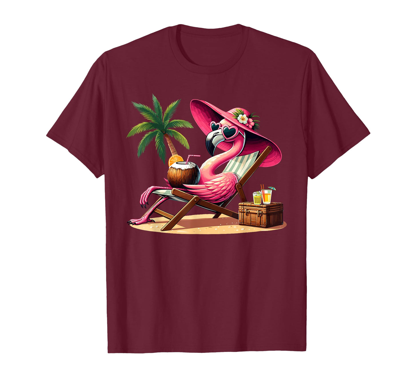Pink Flamingo Summer Vibes Beach Palm Tree Summer Vacation T-Shirt
