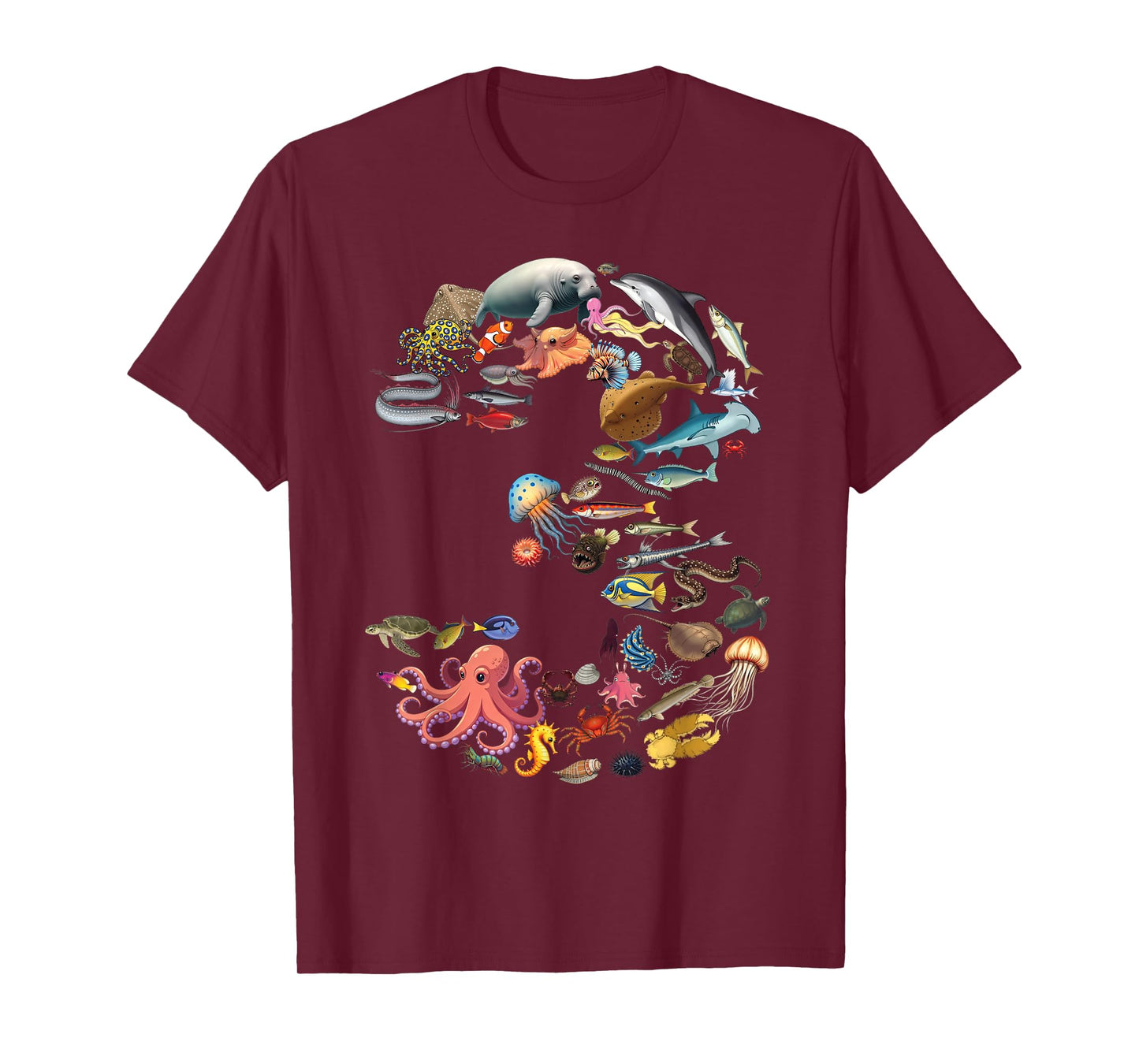 3 Years Old 3rd Birthday Sea Ocean Animals Figures Number 3 T-Shirt
