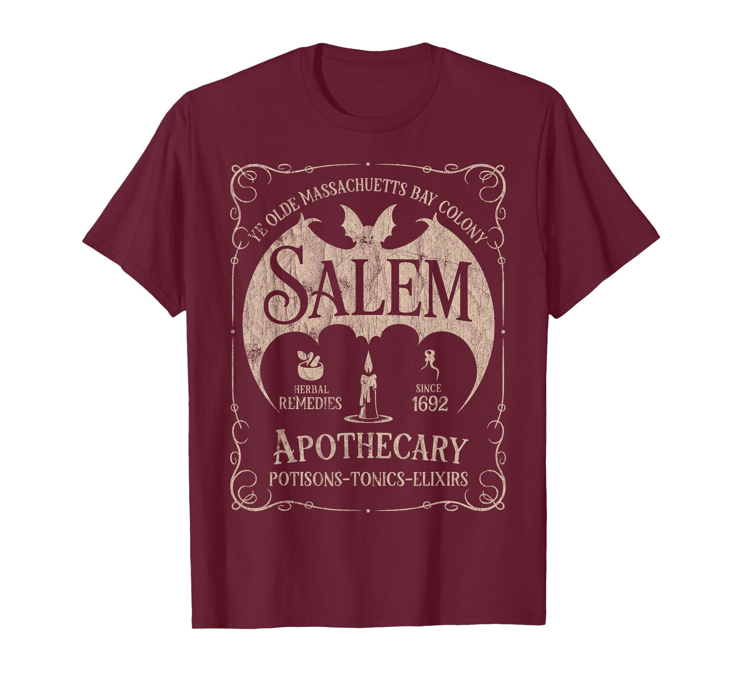 Salem 1692 Apothecary Medicines Herbal Witch Bat Beige T-Shirt
