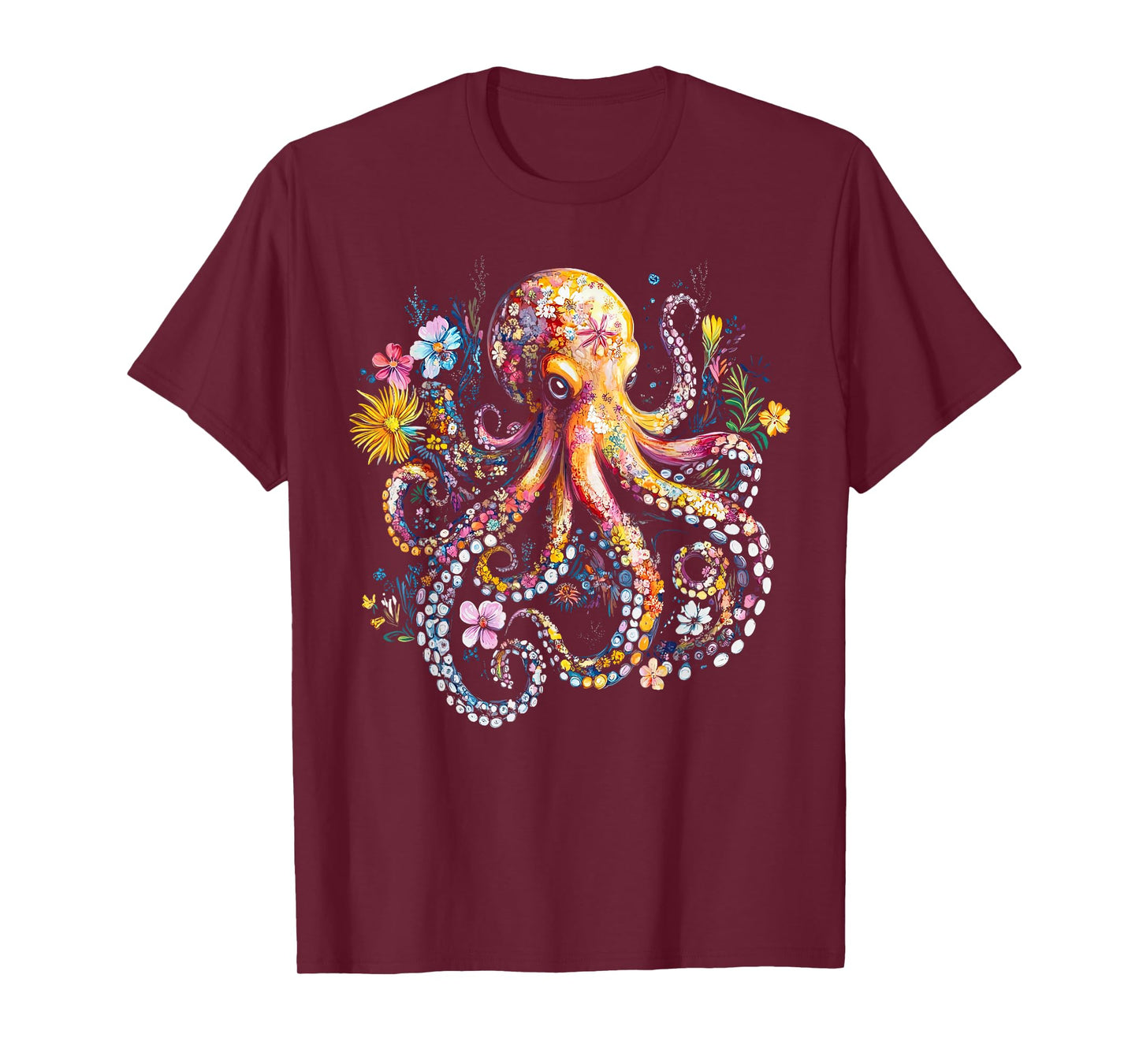 Vintage Floral Octopus Marine Biologist Ocean Sea Animal T-Shirt