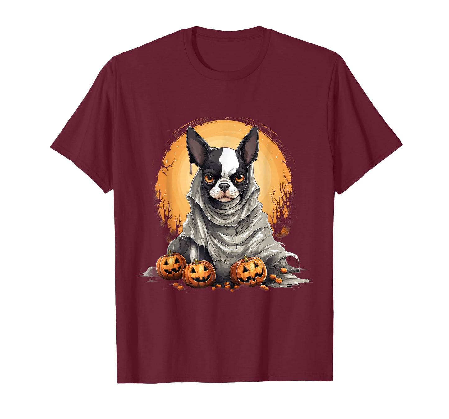 Boston Terrier Dog Ghost Funny Halloween Pumpkin For Dog T-Shirt