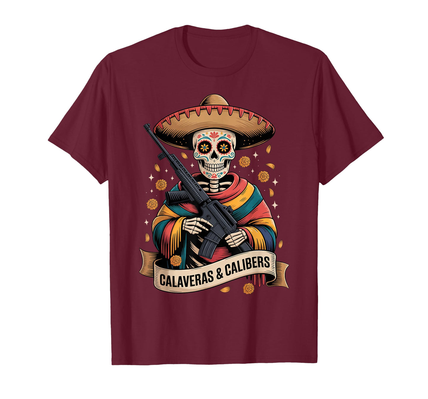Retro Vintage Pro Gun - Funny Mexican Dia de Los Muertos T-Shirt