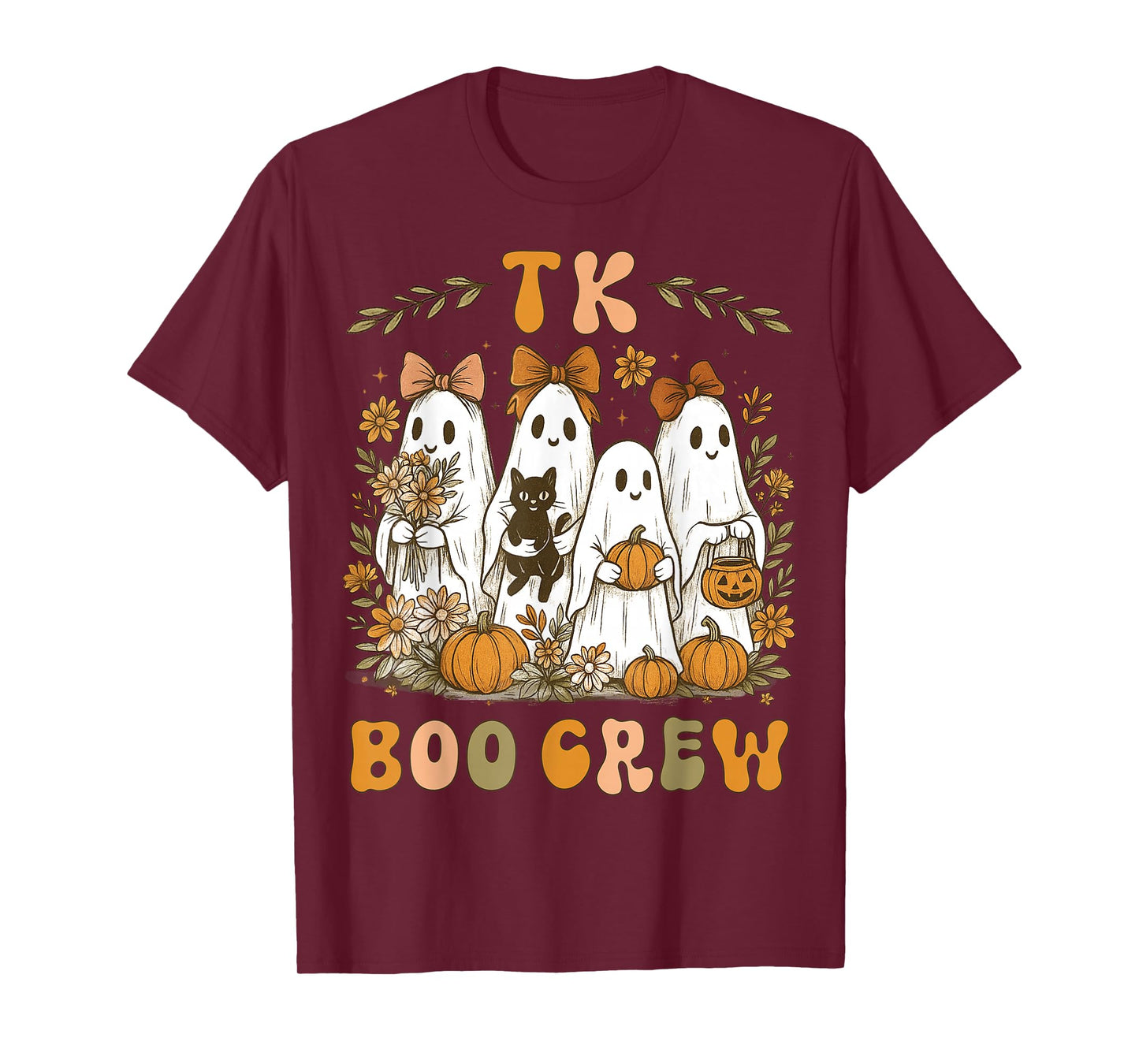 TK Boo Crew Preppy Halloween Floral Ghost TK Teacher Team TK T-Shirt