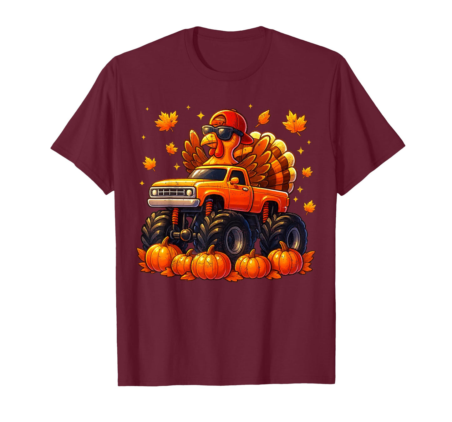 Vintage Turkey Monster Truck Pumpkin Thanksgiving Boys Kids T-Shirt