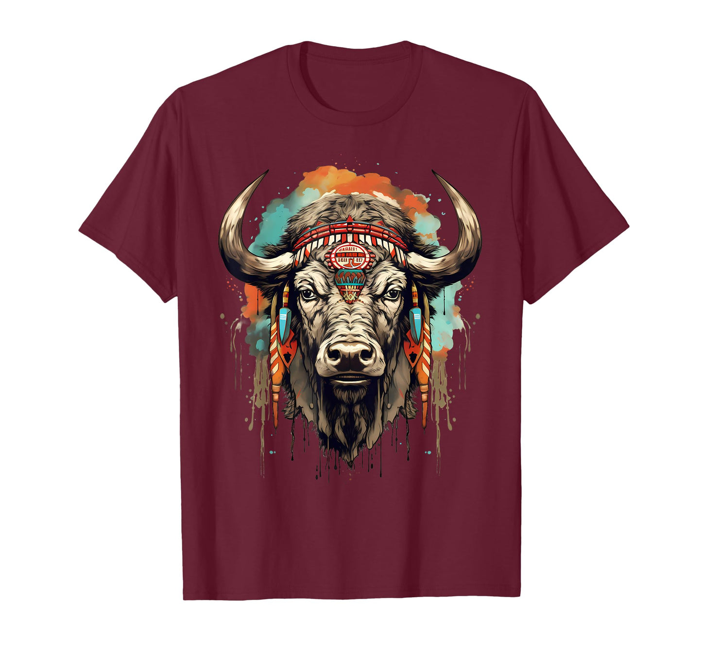 Buffalo Indian Artwork Wildlife Safari Nature Bison Portrait T-Shirt