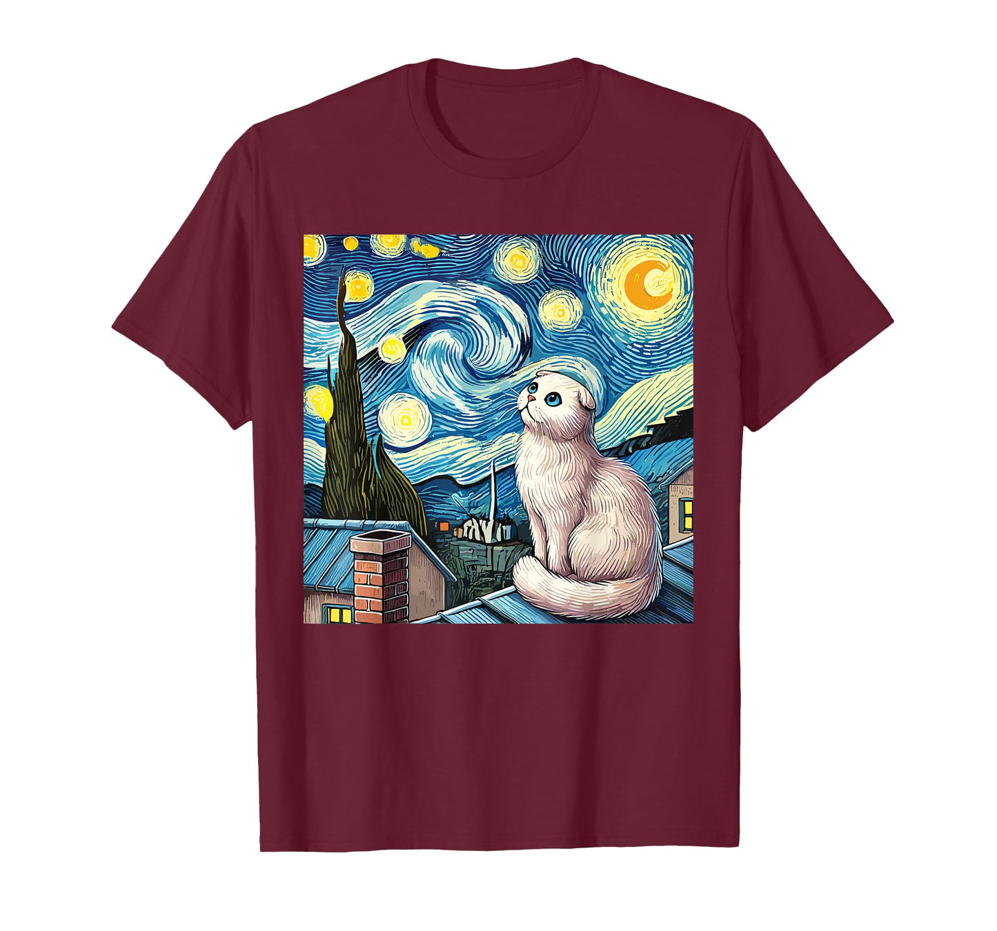 Scottish Fold Cat Under Starry Night Sky T-Shirt
