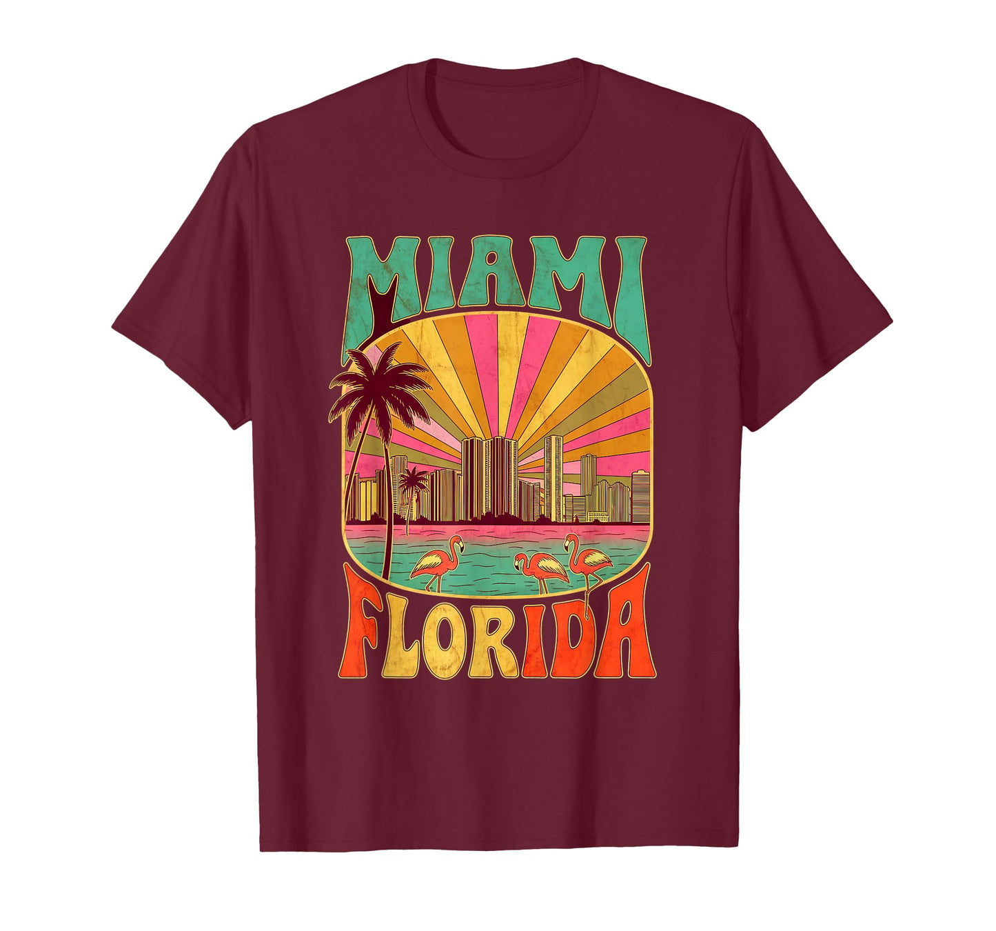 Vintage Miami Florida Skyline Cityscape Retro Style T-Shirt