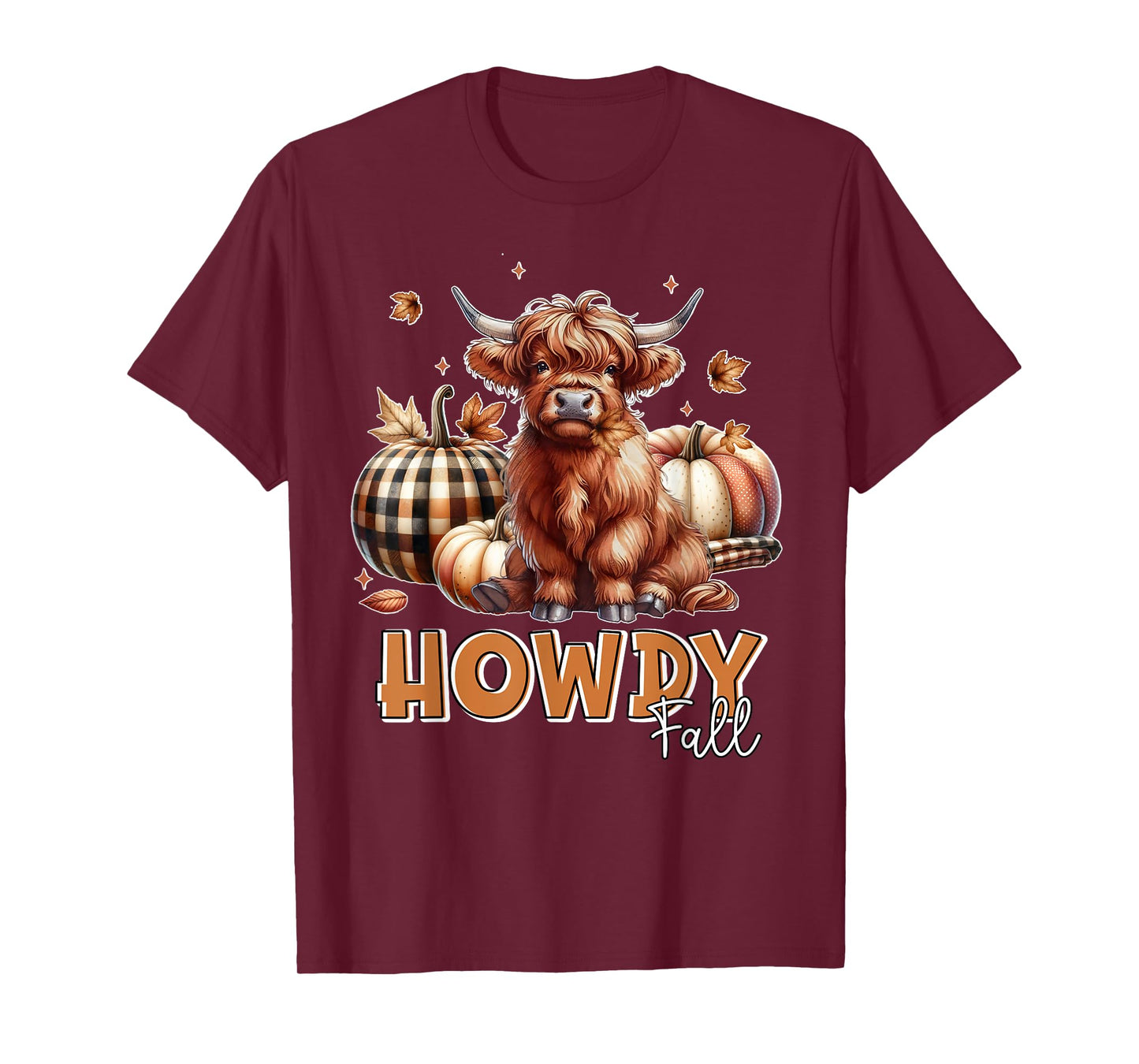 Howdy Fall Western Farm Country Highland Cow Autumn Pumpkin T-Shirt