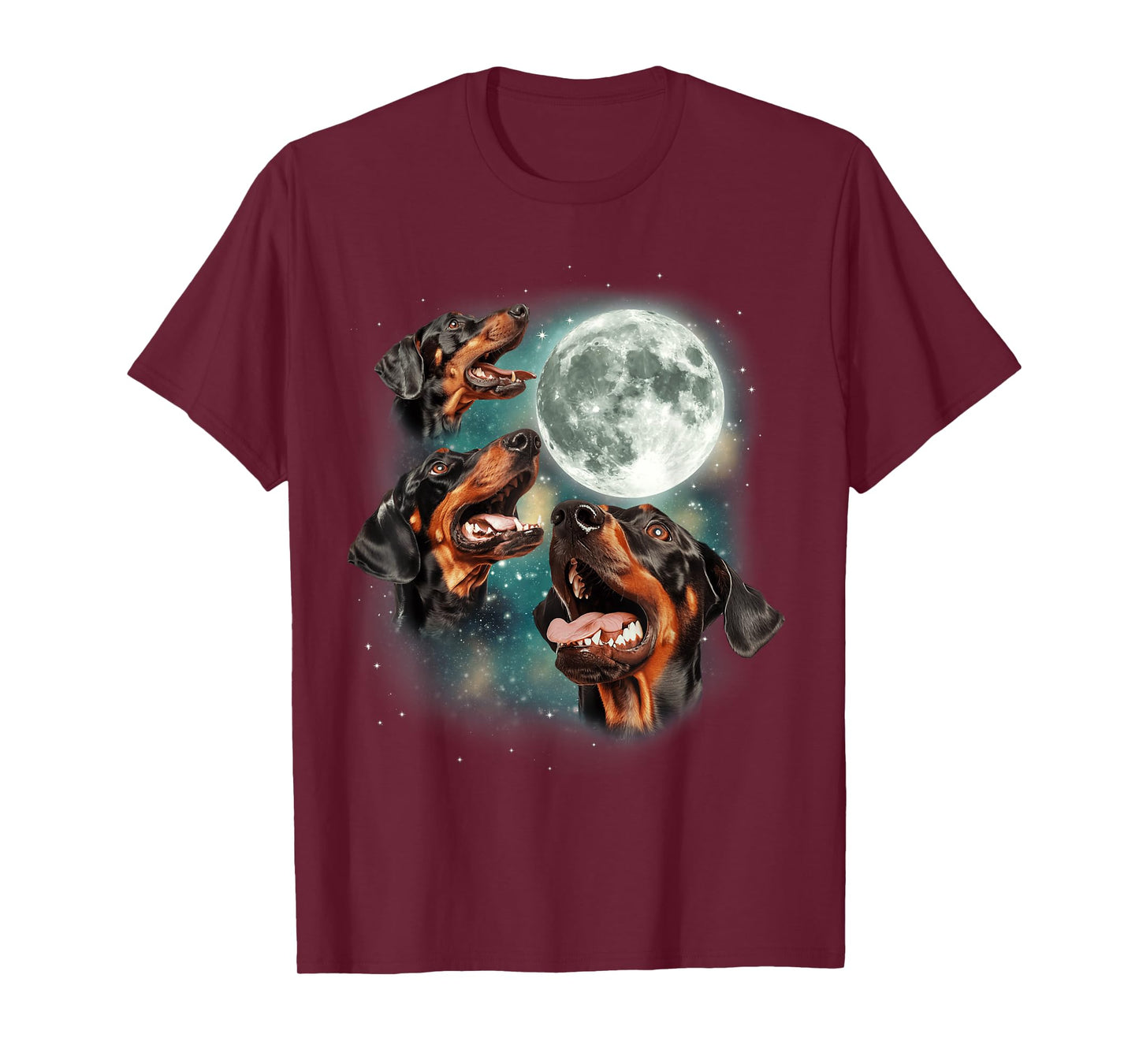 Three Doberman Pinscher Moon | 3 Dobies Howling Pet Canine T-Shirt