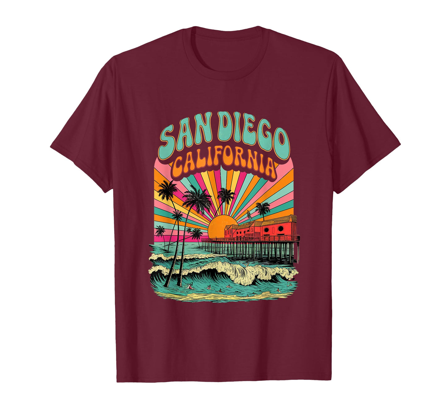 Retro San Diego California Sunset Skyline Coastal Vintage T-Shirt