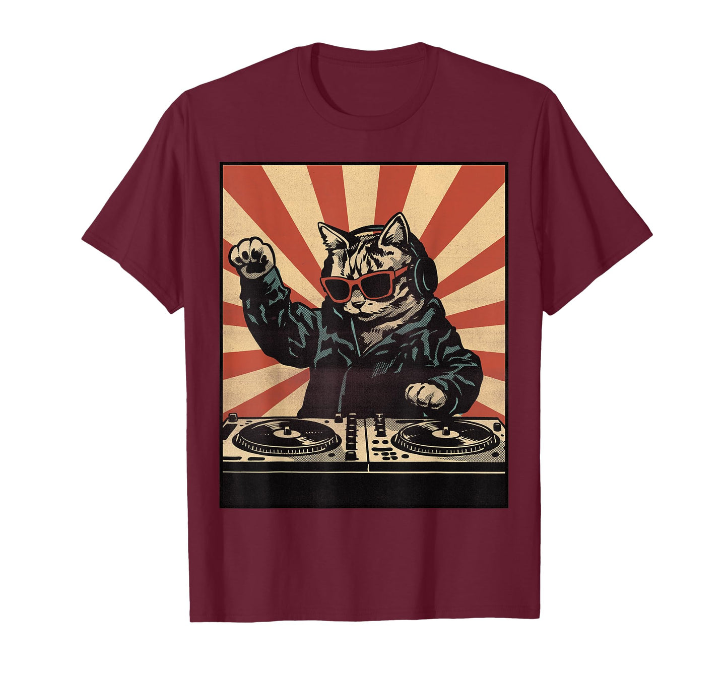 Retro DJ Cat Disco Sound Tech Headphone Music Turntable T-Shirt for Men Women