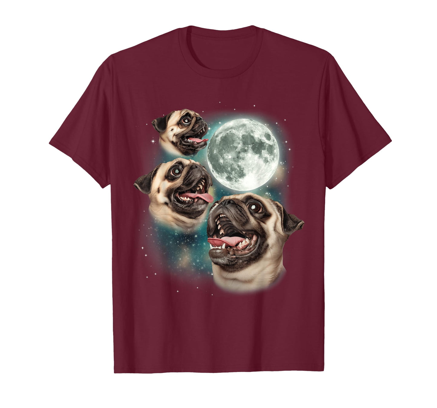 Three Pug Moon | 3 Pug Howling Funny Cute Dog Lover T-Shirt for Men Women