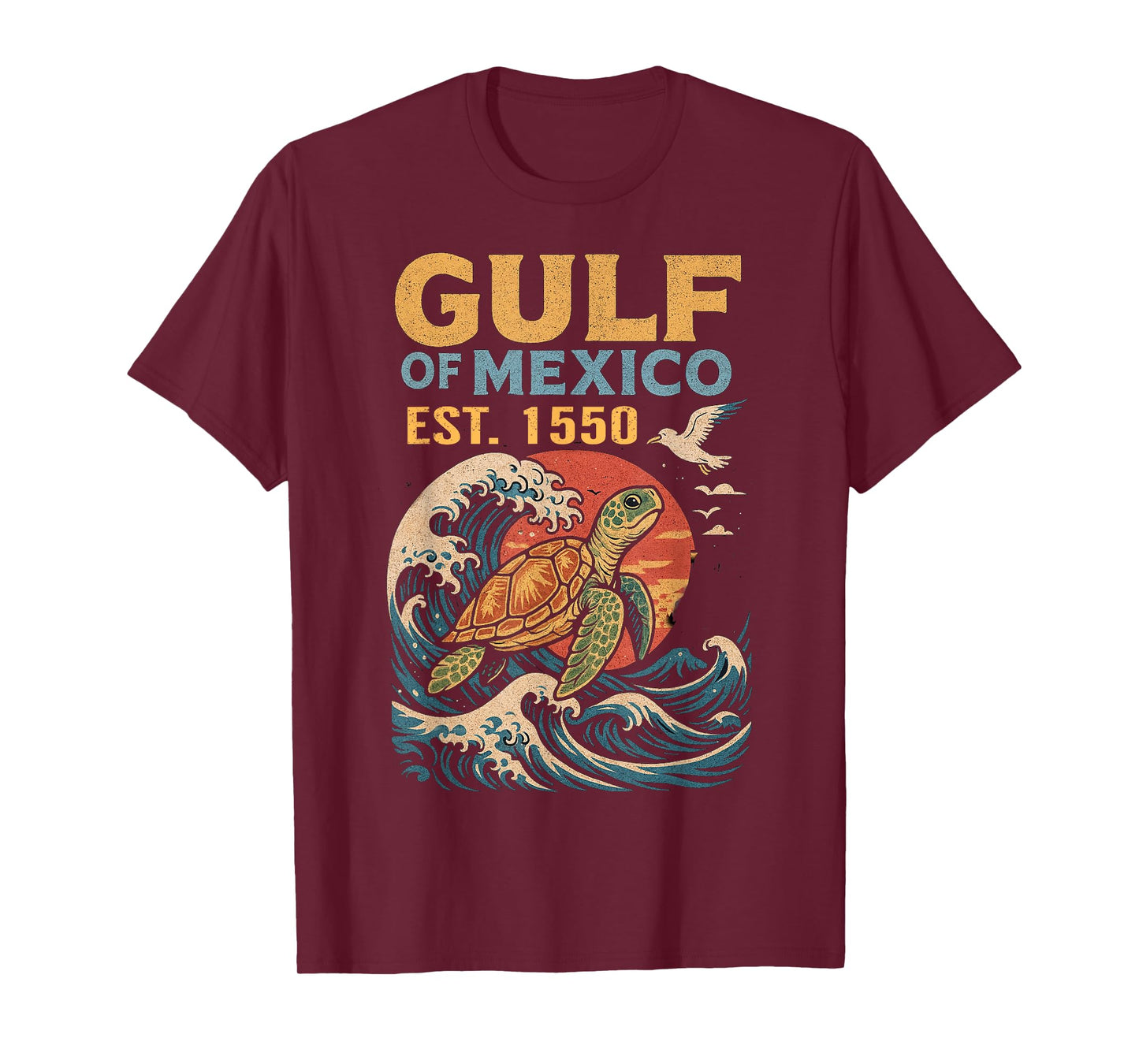 Retro Vintage Gulf of Mexico Est 1550 Turtle Sea Art Design T-Shirt