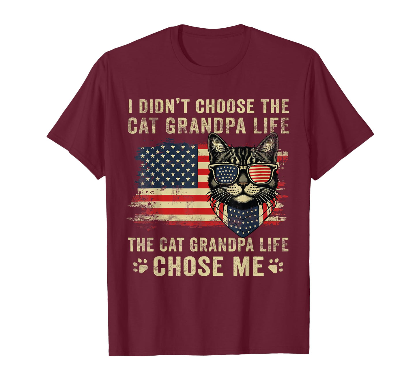 Cat Grandpa Life Father's Day For Cat Grandfather USA Flag T-Shirt for Men Women
