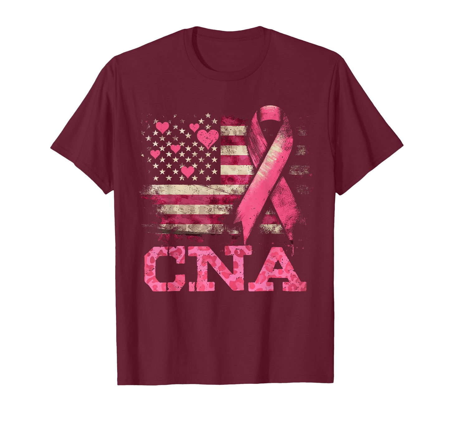 CNA Nurse American Flag Nurse Breast Cancer Awareness T-Shirt