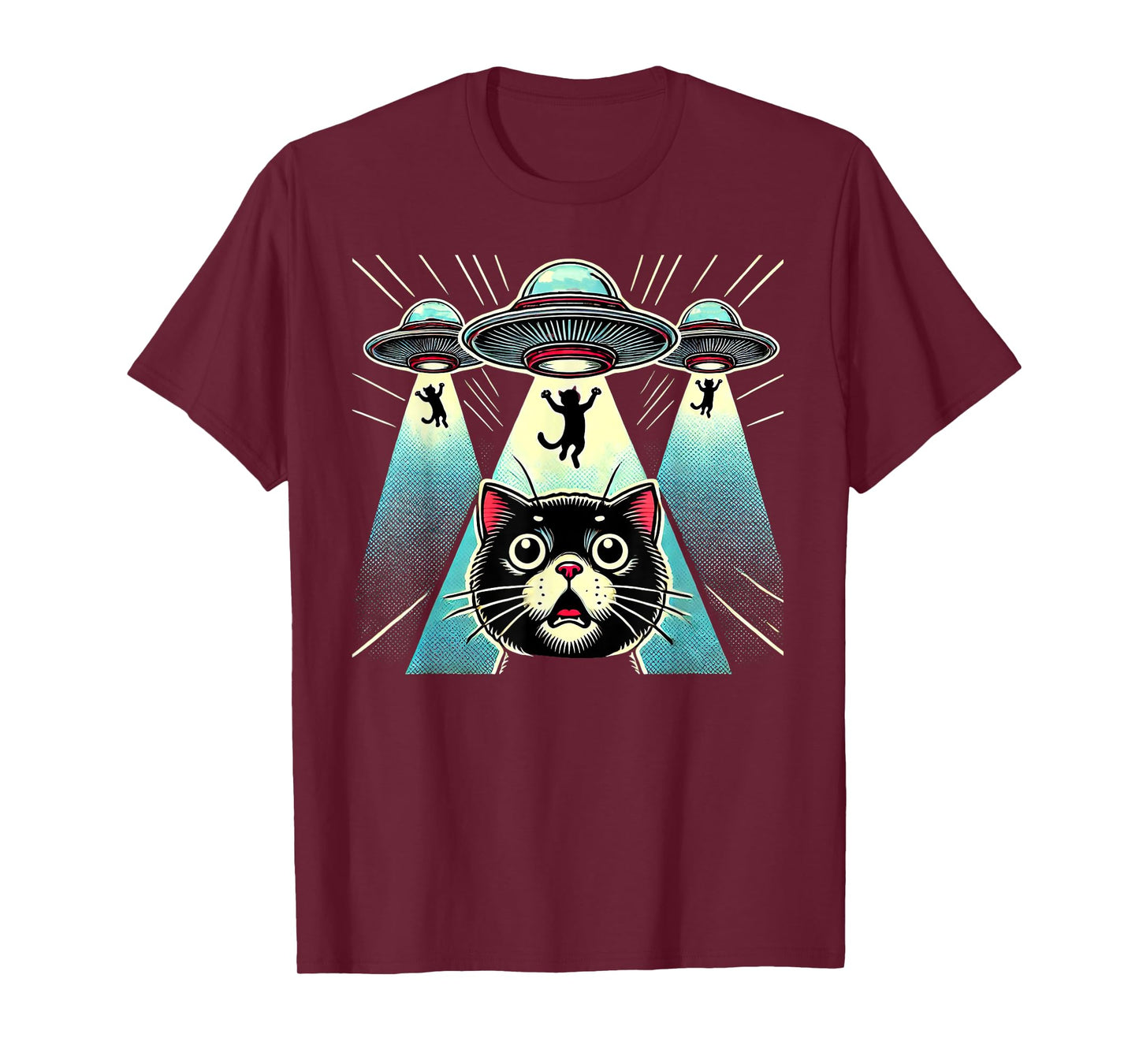 Funny UFO Cat Alien Abduction Spaceship Outerspace T-Shirt for Men Women Kids