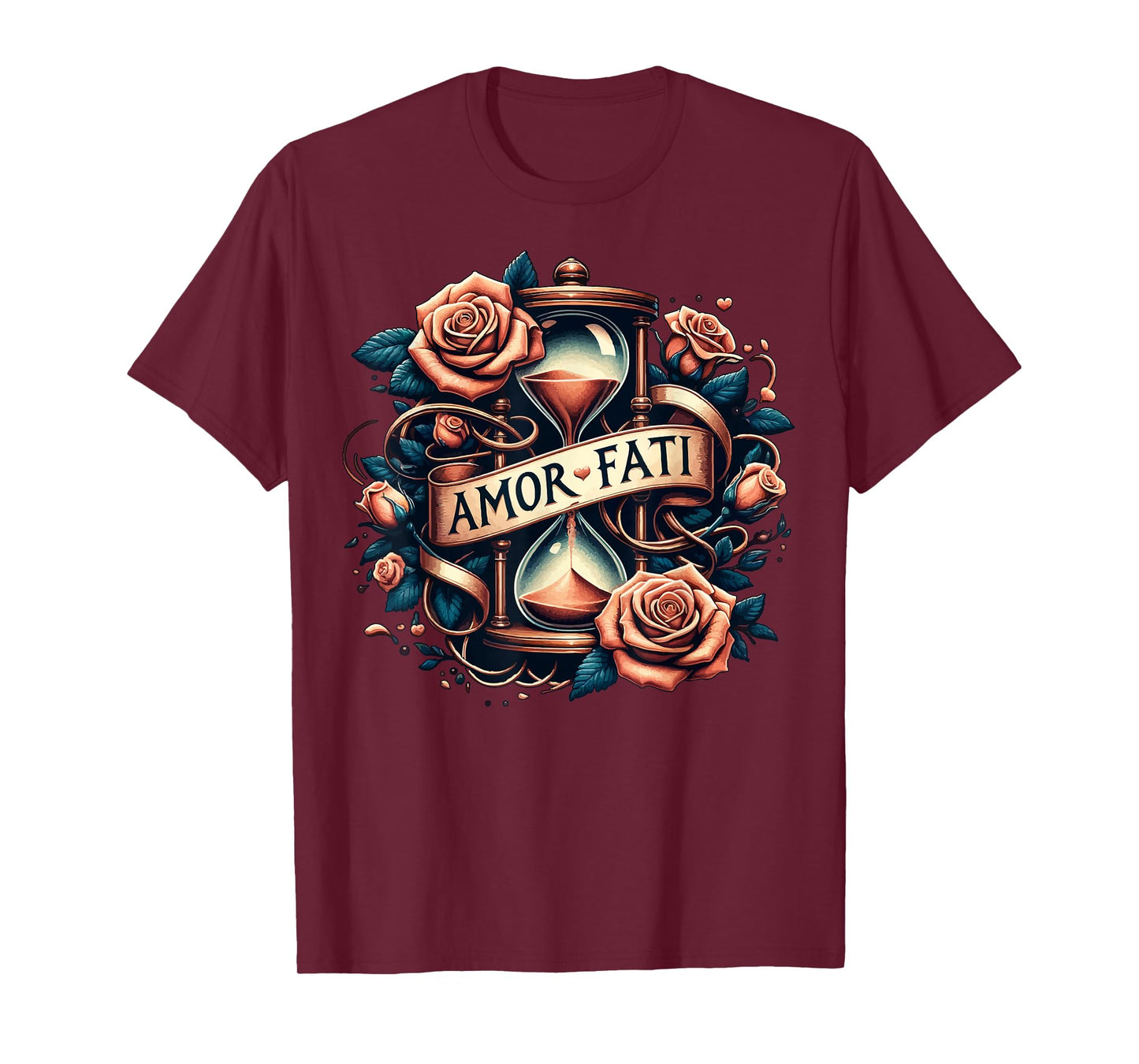 Amor Fati Rose Time Hourglass Philosophy T-Shirt