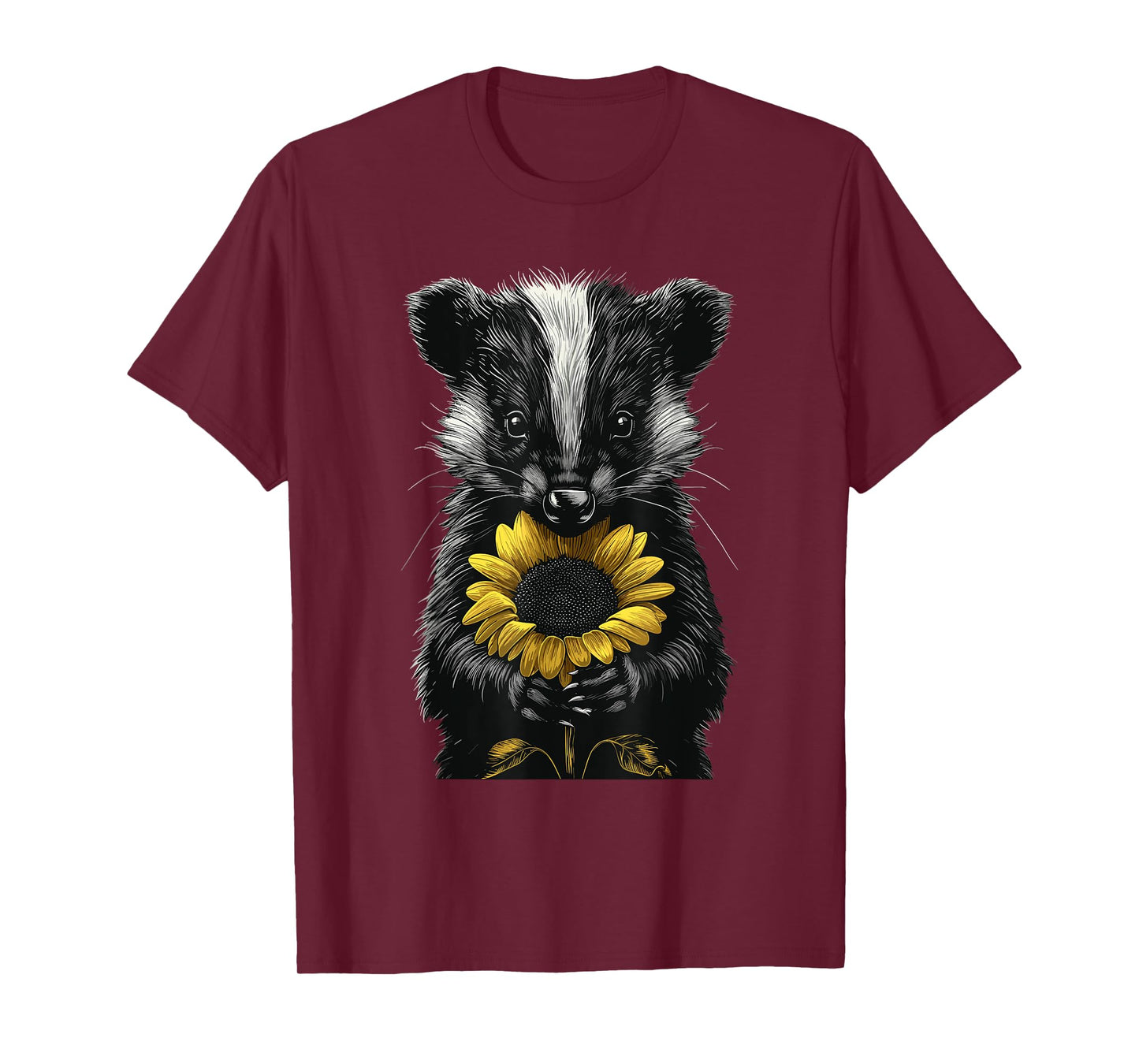 Skunk Holding Sunflower Wildlife Animal Cute Flower T-Shirt