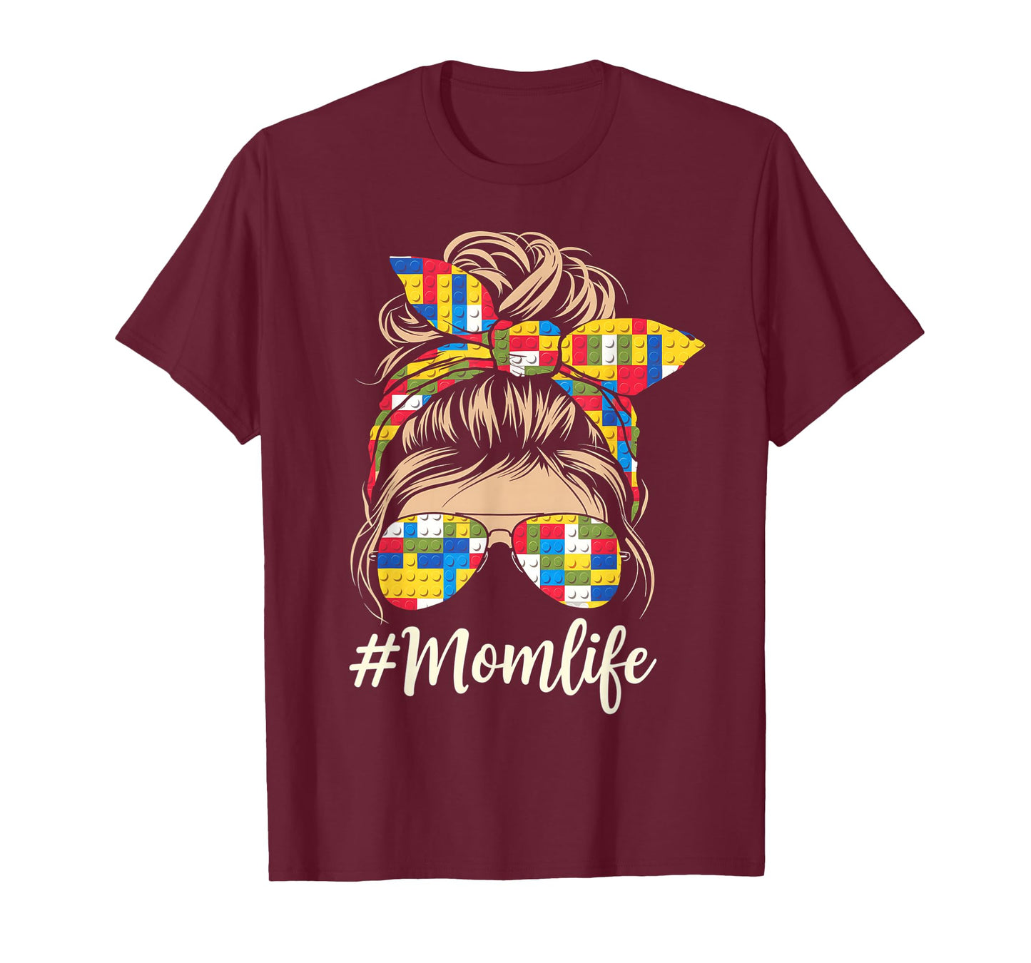 Building Block Messy Bun Mom Life Master Builder Mothers Day T-Shirt