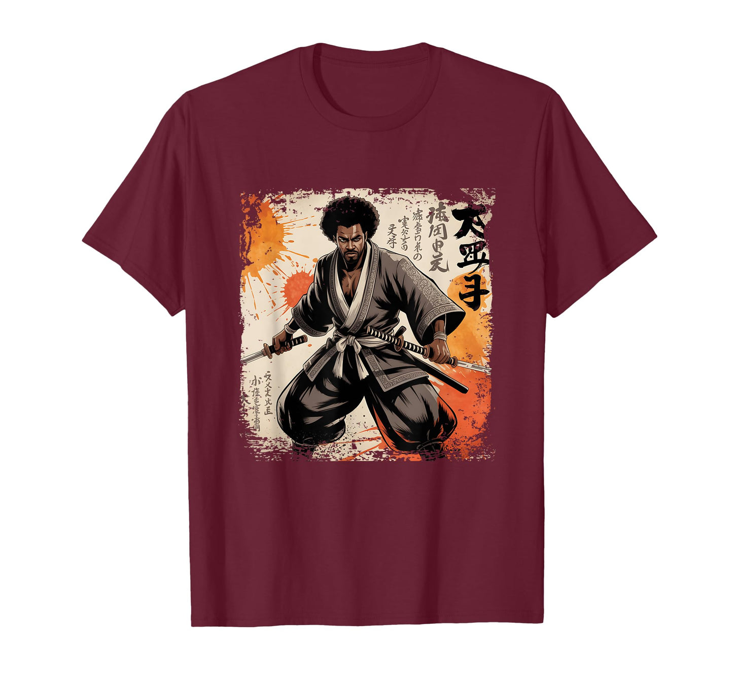 Vintage African Samurai Afro American Bushido Warrior Katana T-Shirt