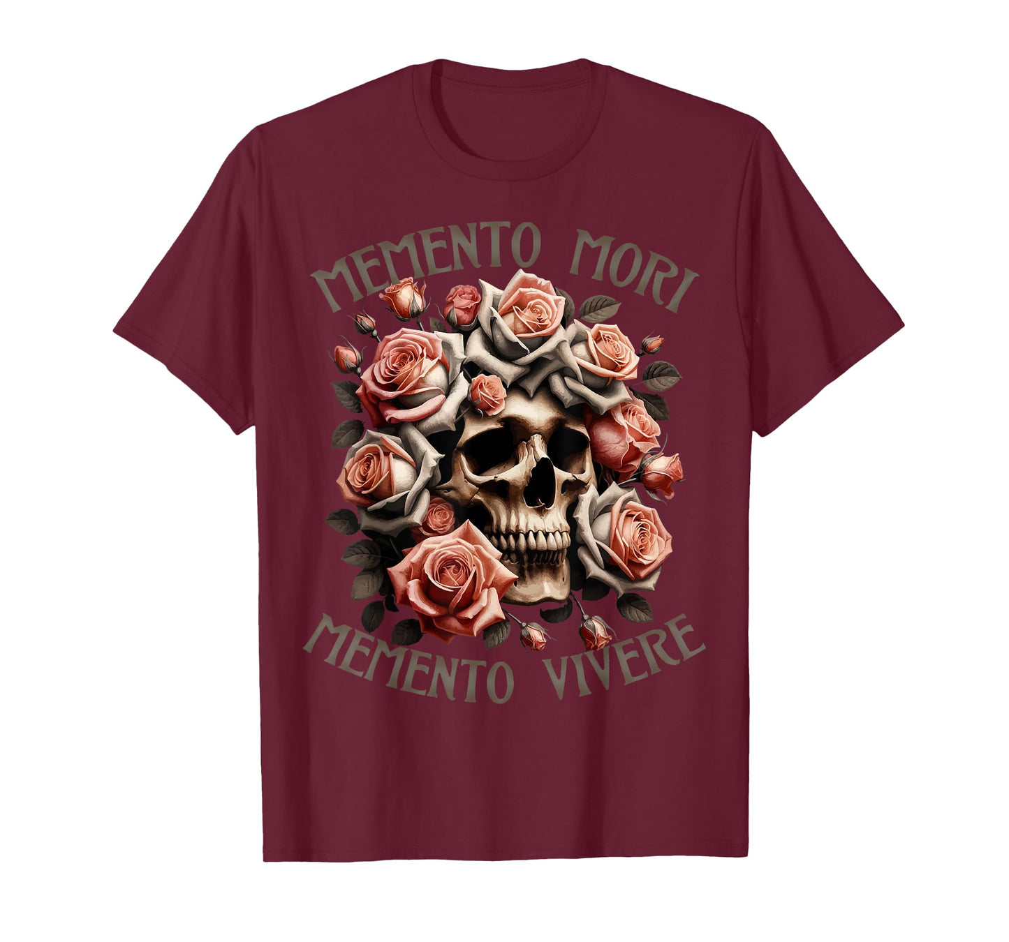 Memento Mori Memento Vivere Skull And Roses Stoic Gift T-Shirt