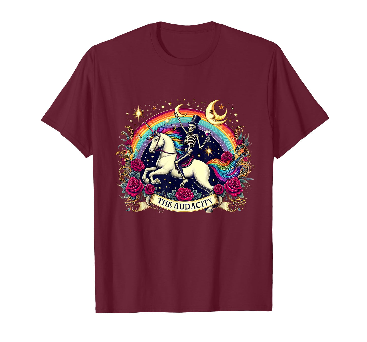 The Audacity Skeleton Unicorn Graphic Flowers T-Shirt