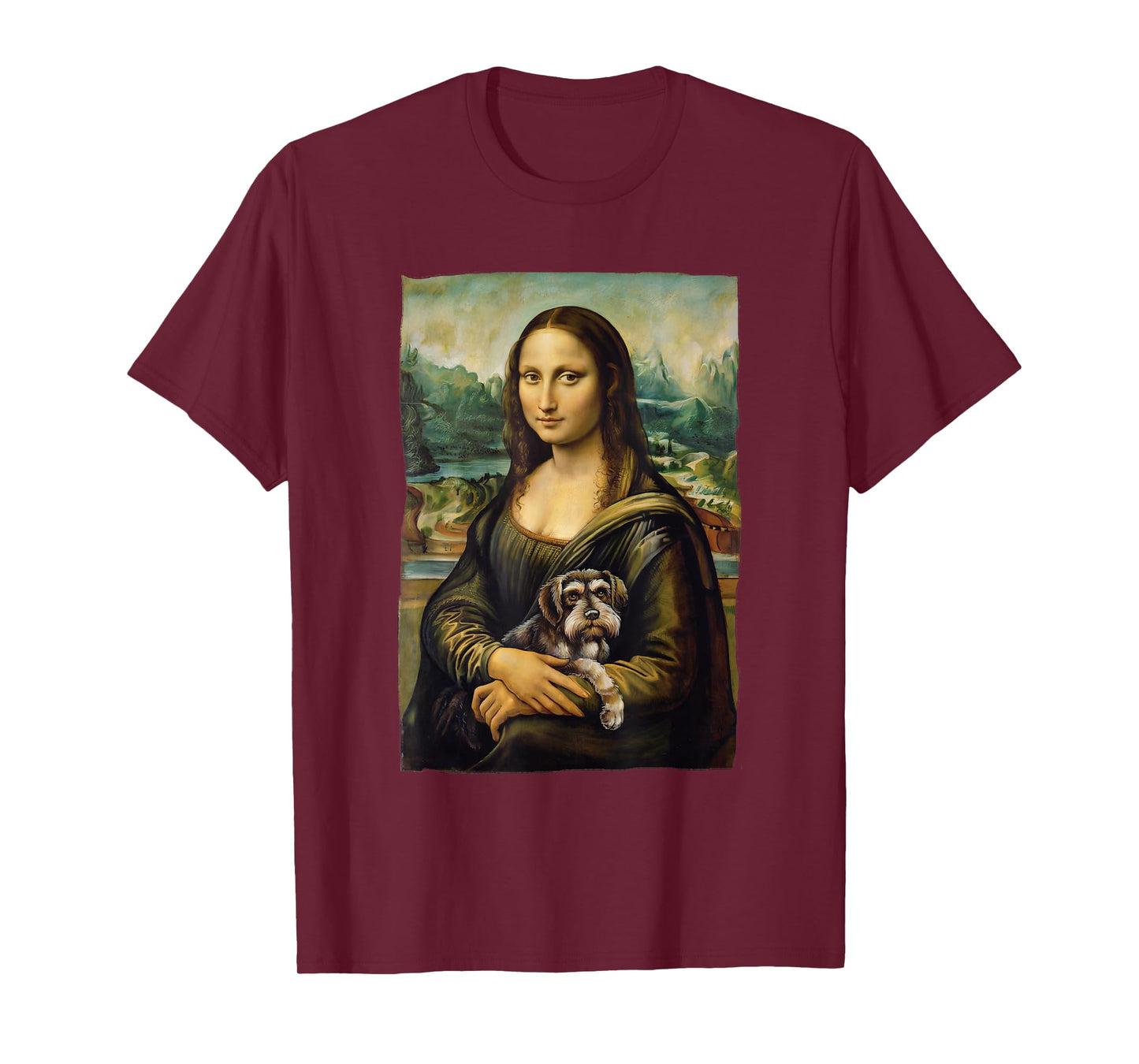 Mona Lisa Holding Schnauzer Portrait Art Painting T-Shirt