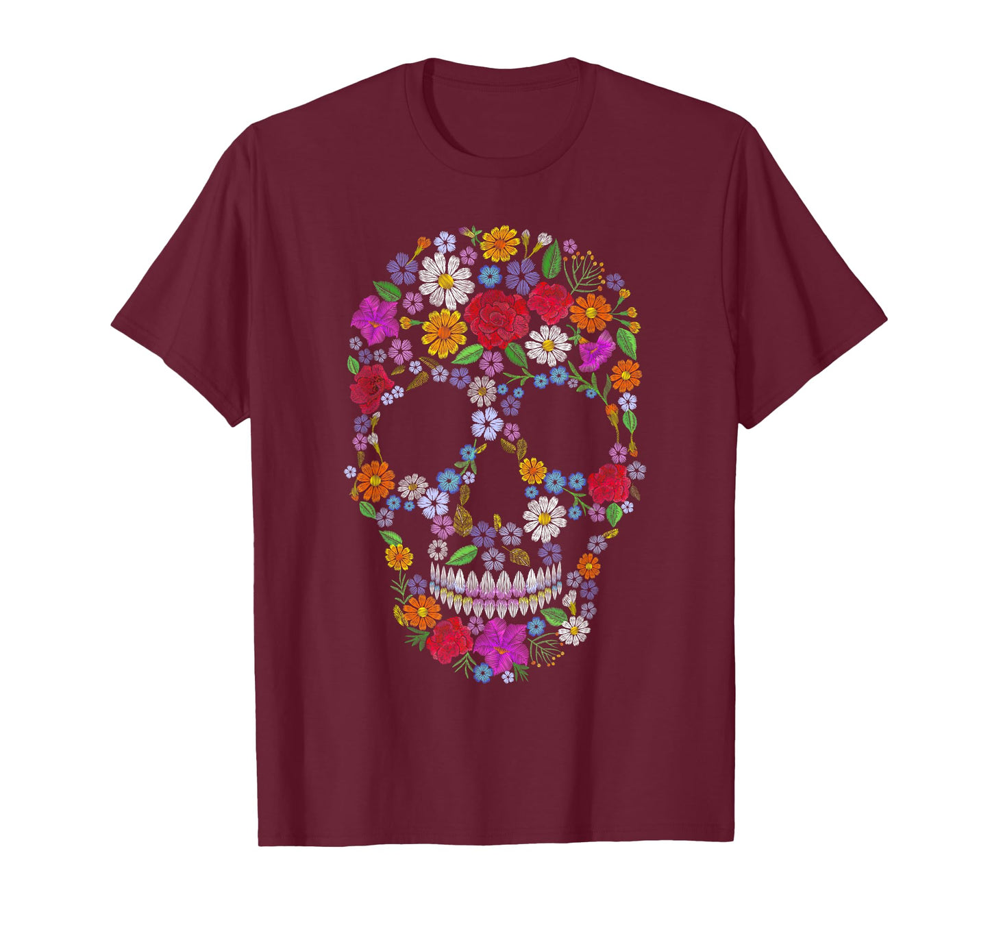 Dia de los Muertos Floral Sugar Skull Mexican Halloween T-Shirt