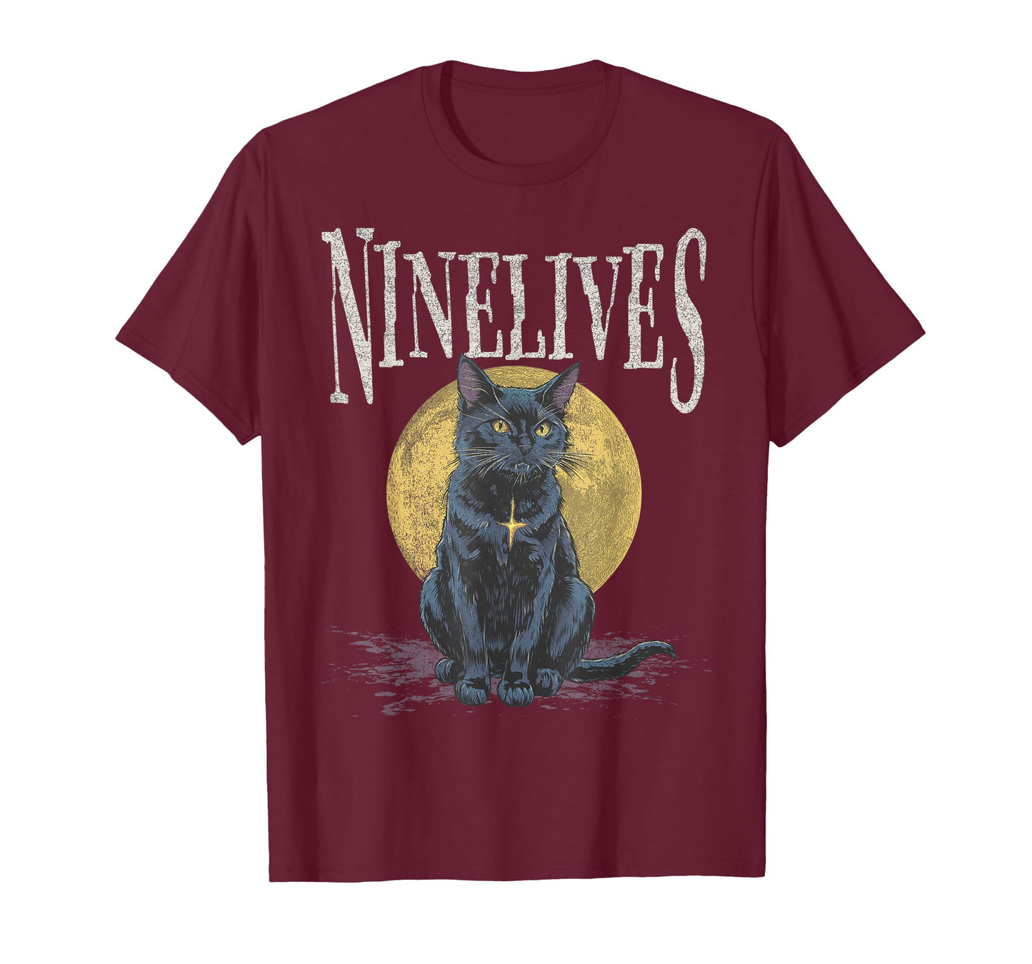 Vintage Retro Nine Lives Cat Moon Graphic Tee T-Shirt