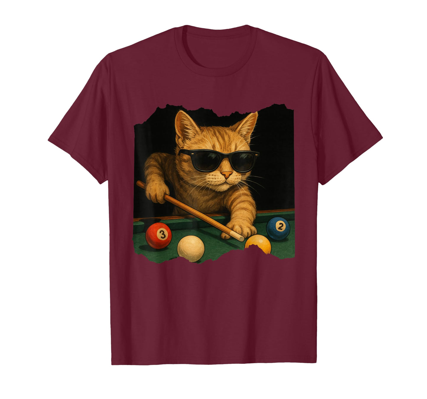 Cat Playing Pool Billiards in Lounge Cool Funny Cats T-Shirt