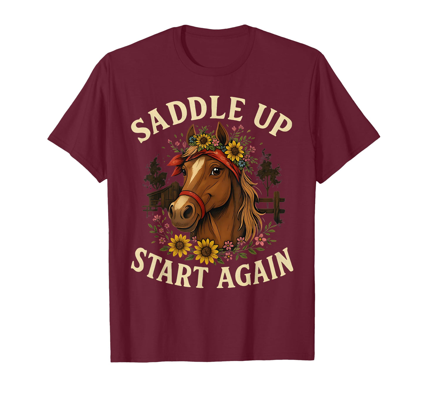 Boho Horse Bandana Floral Western Barn Life for Women Teens T-Shirt