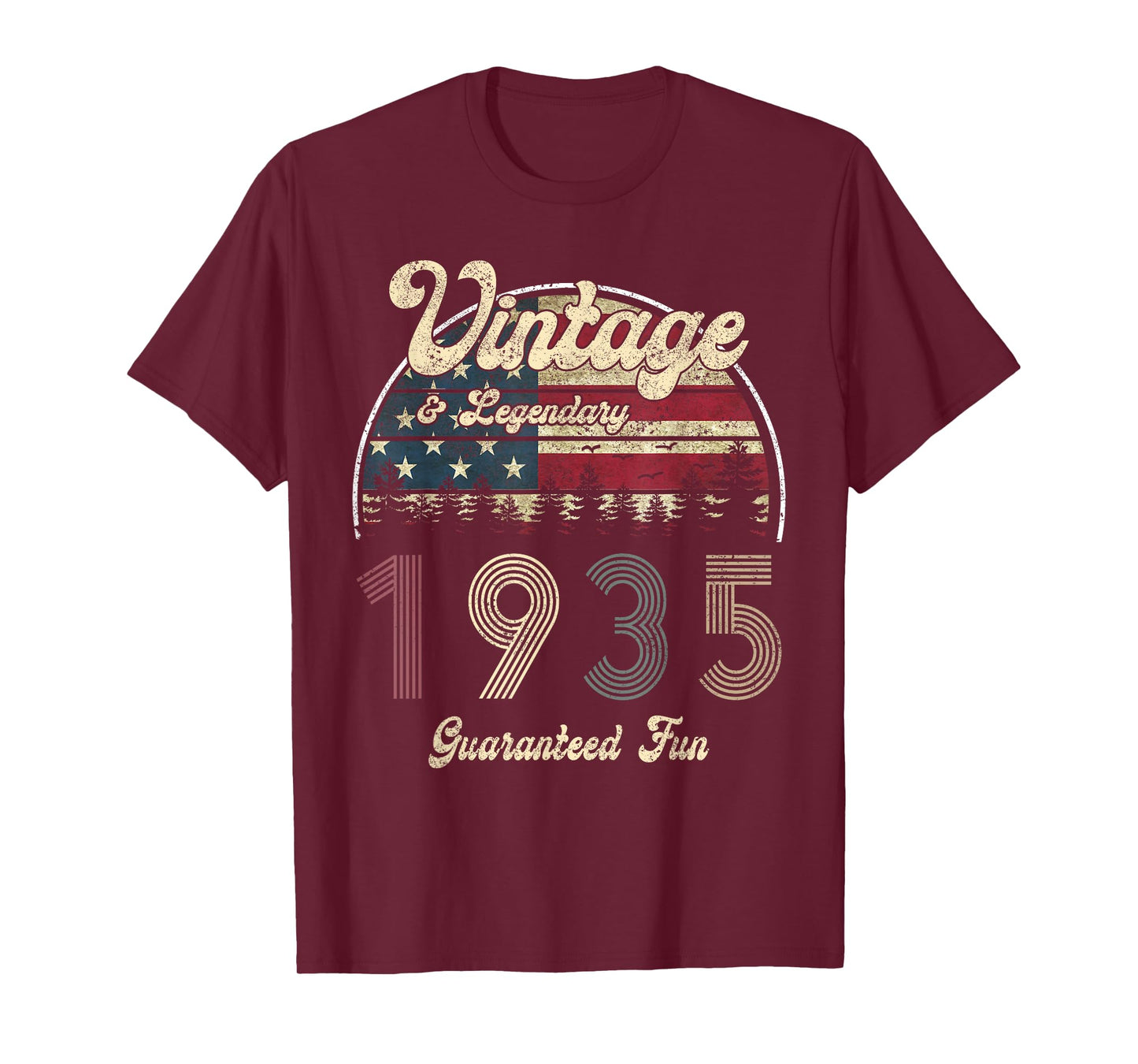 Women 89th Birthday Gift Vintage 1935 Patriotic USA Flag Mom T-Shirt