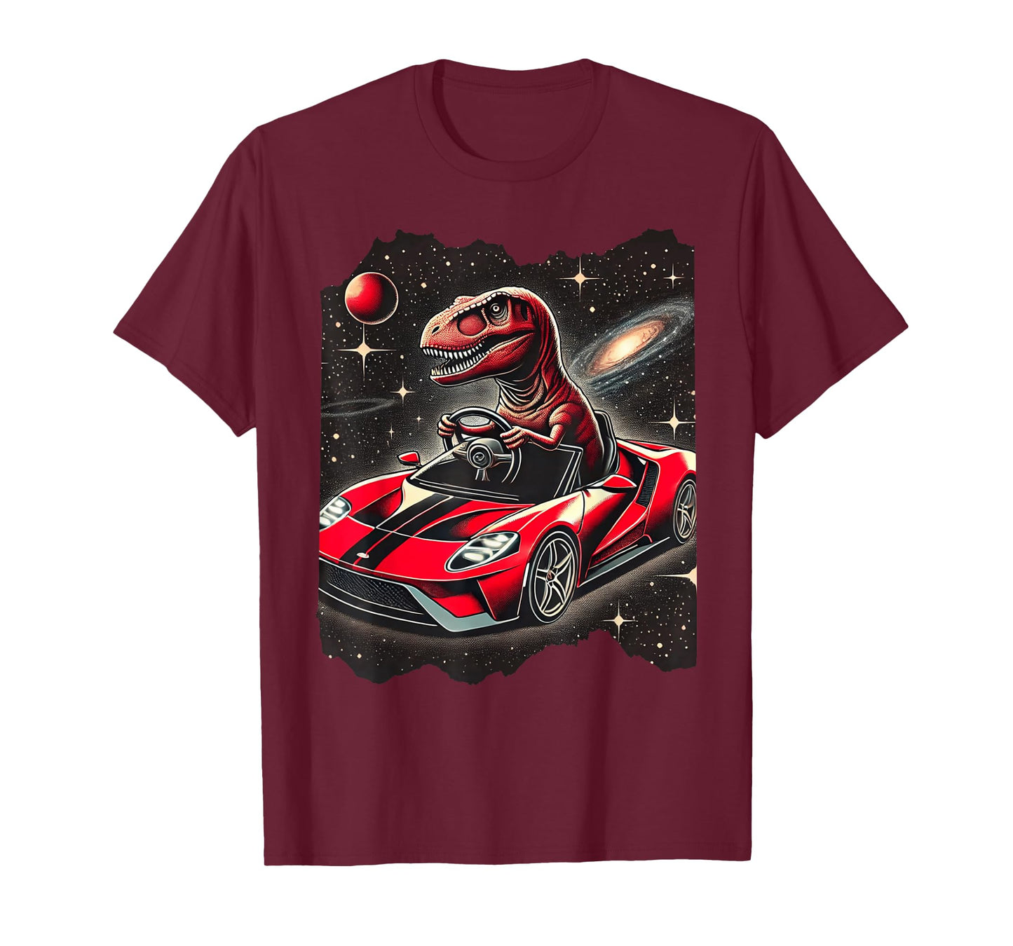T Rex Dinosaur Driving Sports Car In Space Tyrannosaurus Rex T-Shirt