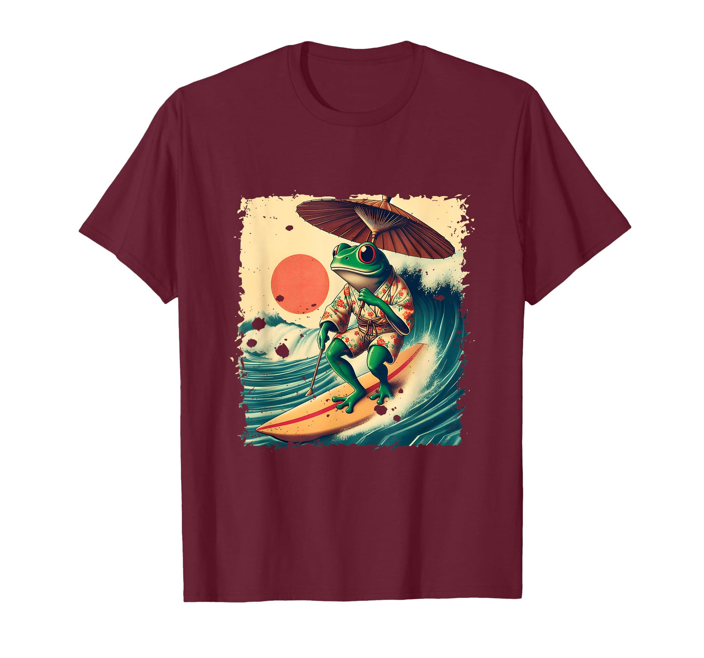 Japanese Frog Surfing Wave Funny Japan Art Anime T-Shirt
