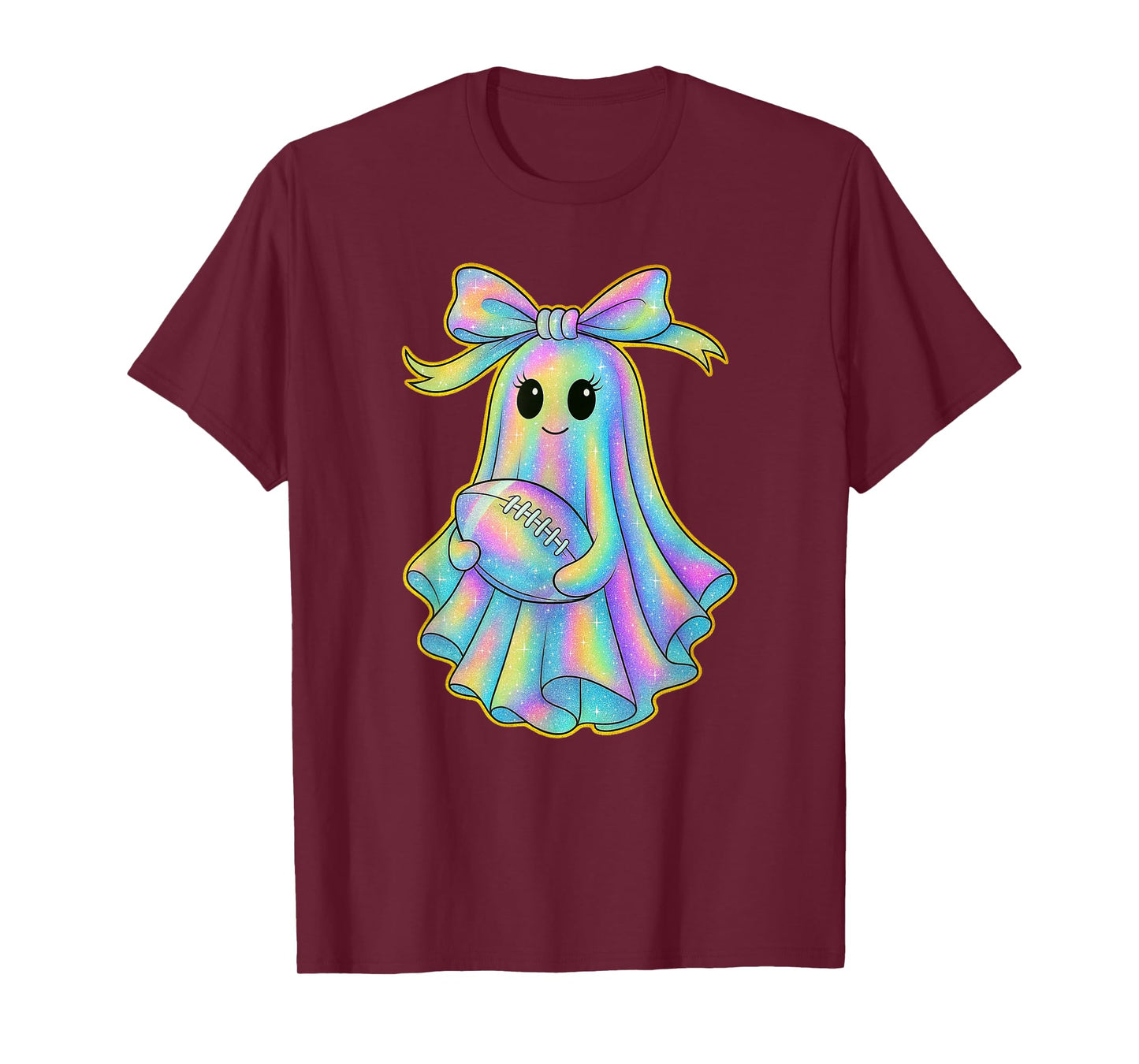 Cute Football Ghost Pastel Halloween Team Spirit Coquette T-Shirt