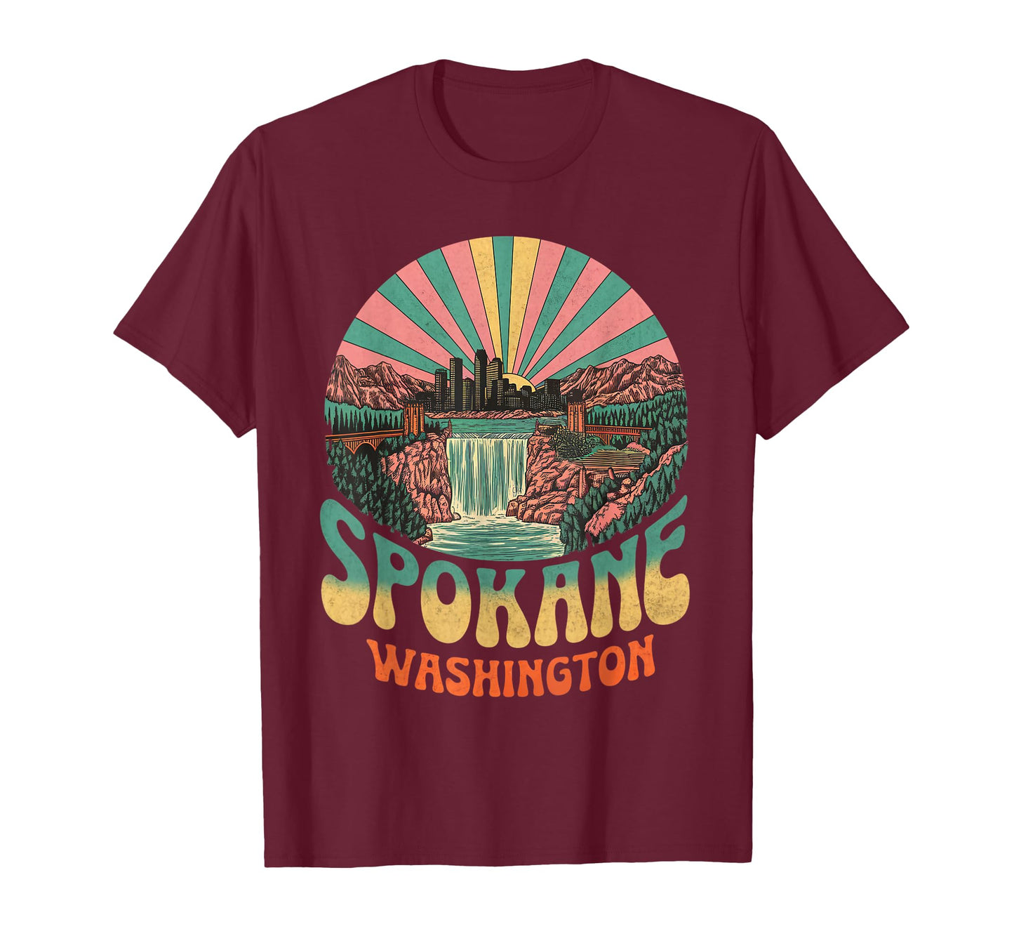 Vintage Spokane Washington Sunset Skyline Cityscape Retro T-Shirt