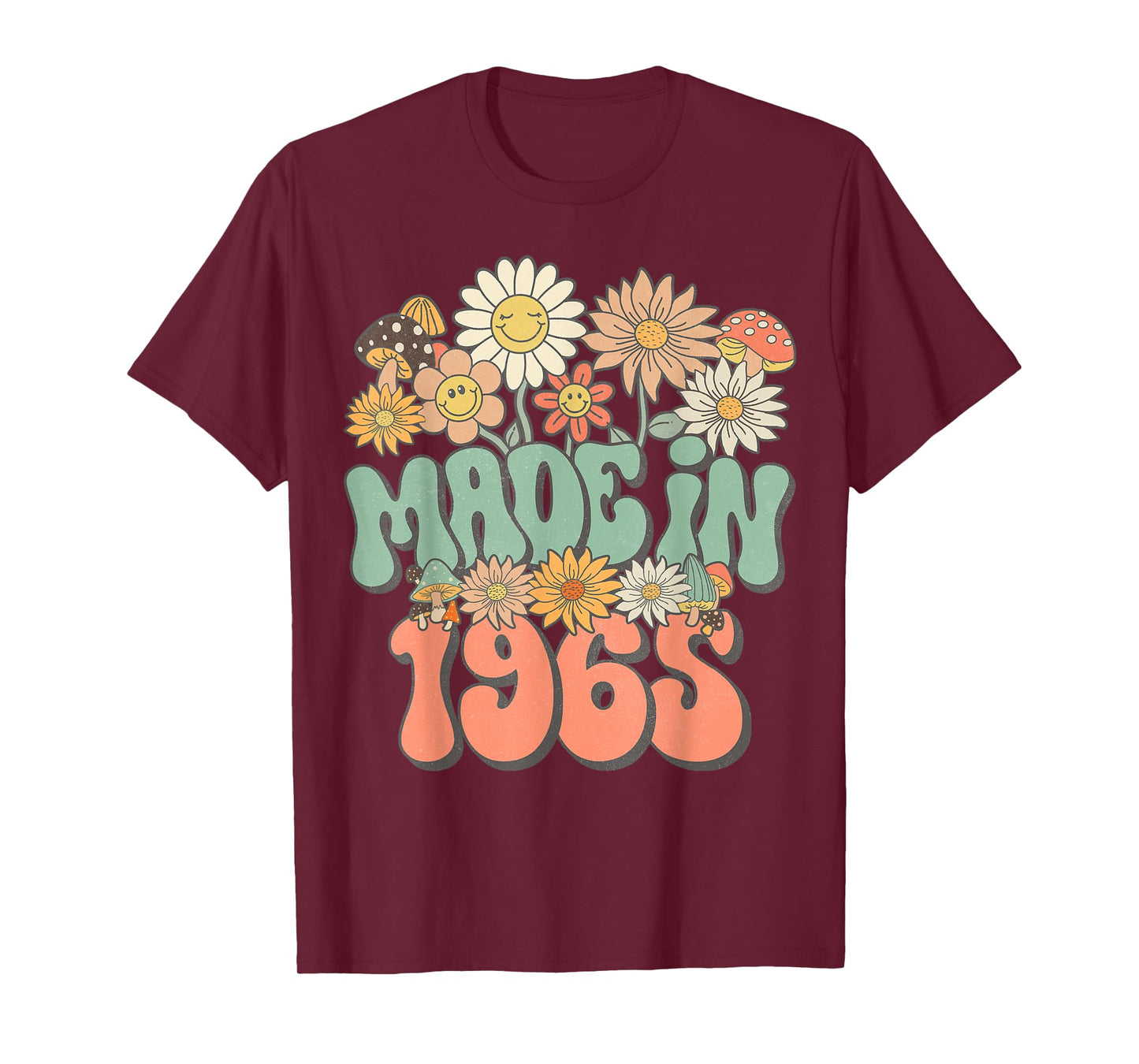 Retro Groovy Made In 1965 Floral Hippie Daisy 60th Birthday T-Shirt