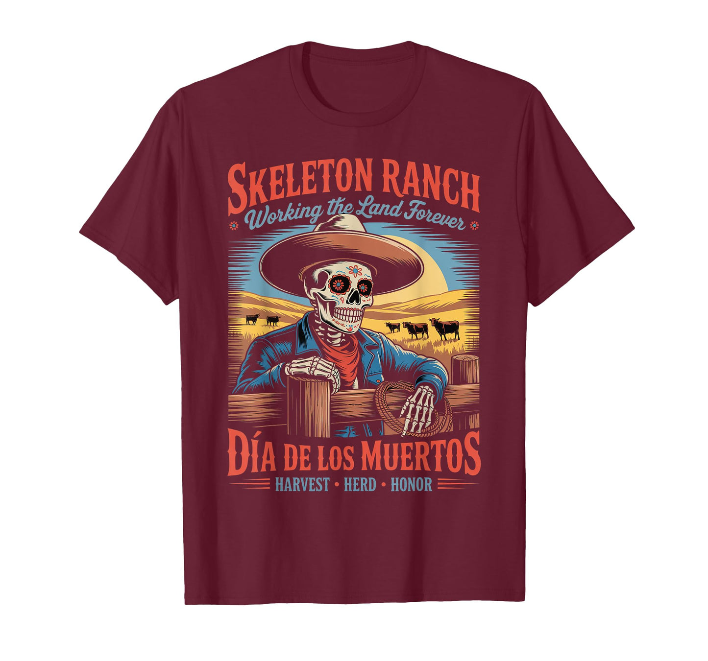 Retro Día de Los Muertos Cowboy Farmer T-Shirt