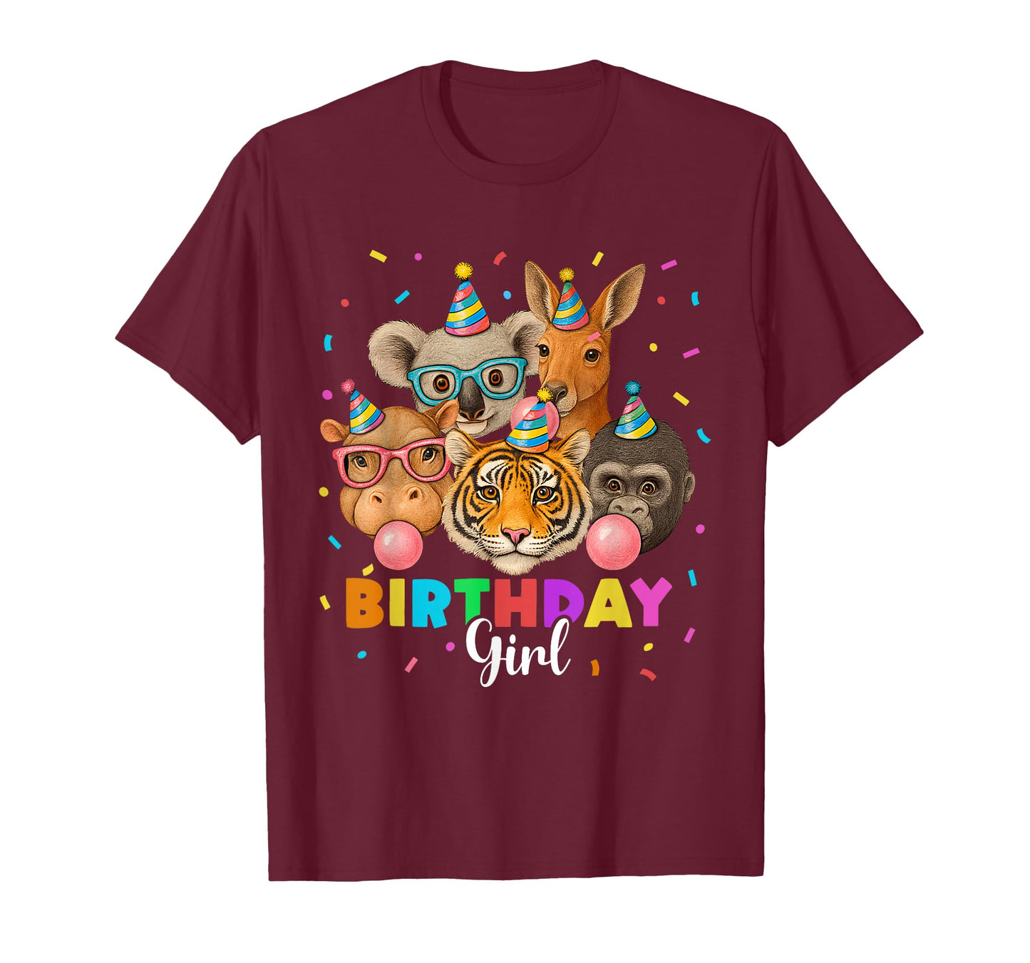 Happy Birthday Girl Zoo Animals Wildlife Party Youth Kids T-Shirt