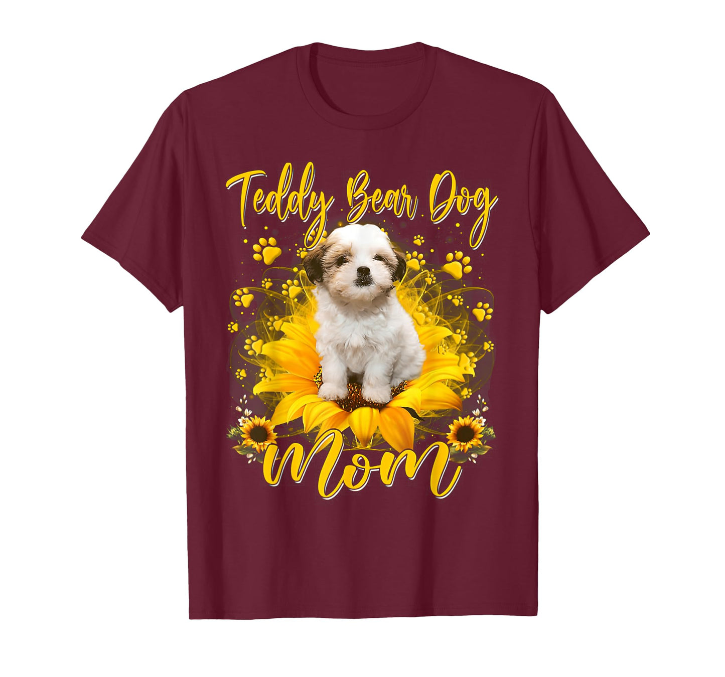 Teddy Bear Dog Mom With Sunflower Dog Paws Mothers Day T-Shirt