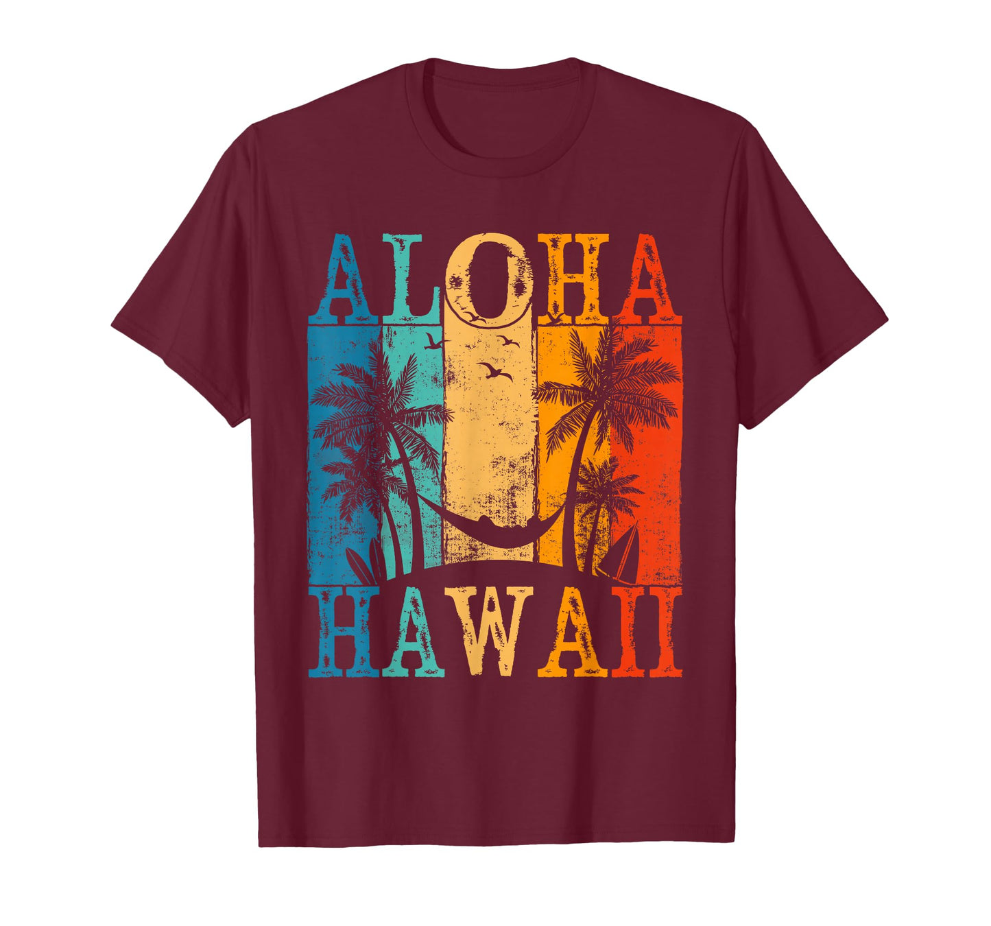 Aloha Hawaii Hawaiian Island Vintage Palm Trees Sunset T-Shirt