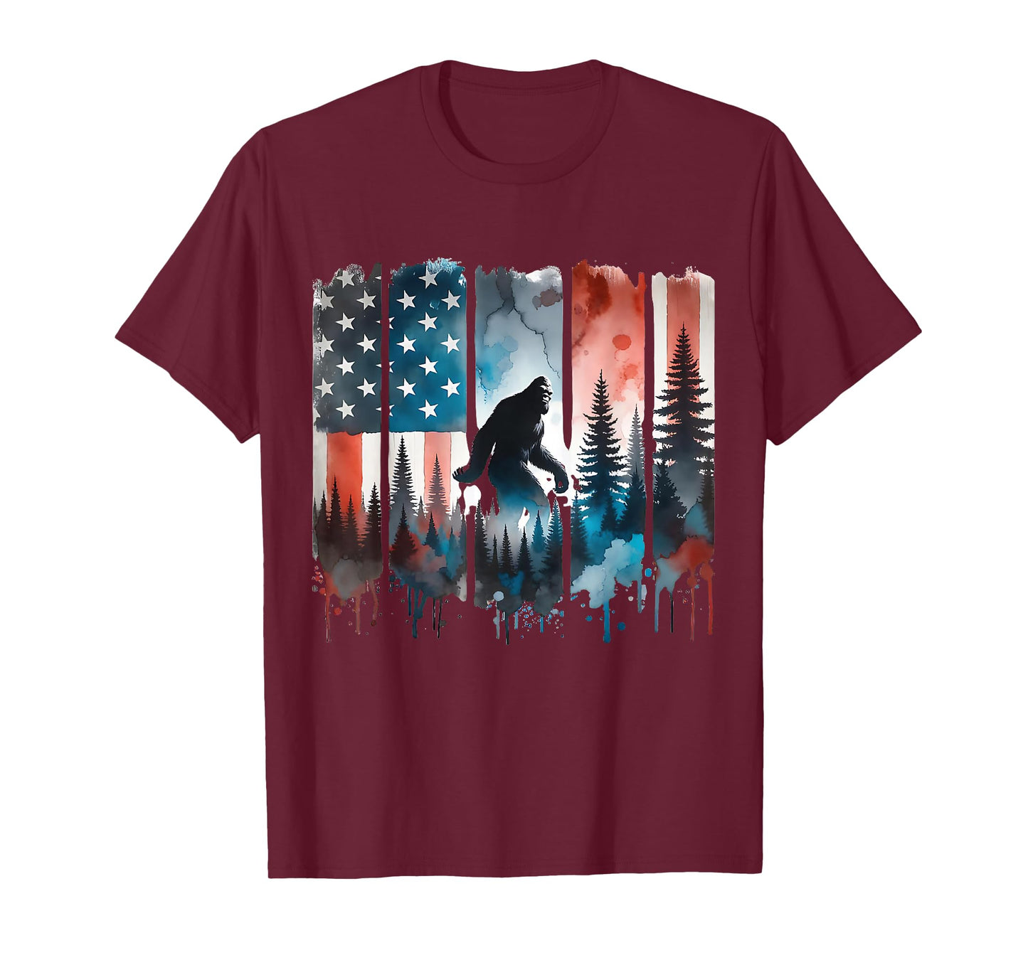 Big Foot Bigfoot Sasquatch American Flag Patriotic 4th July T-Shirt