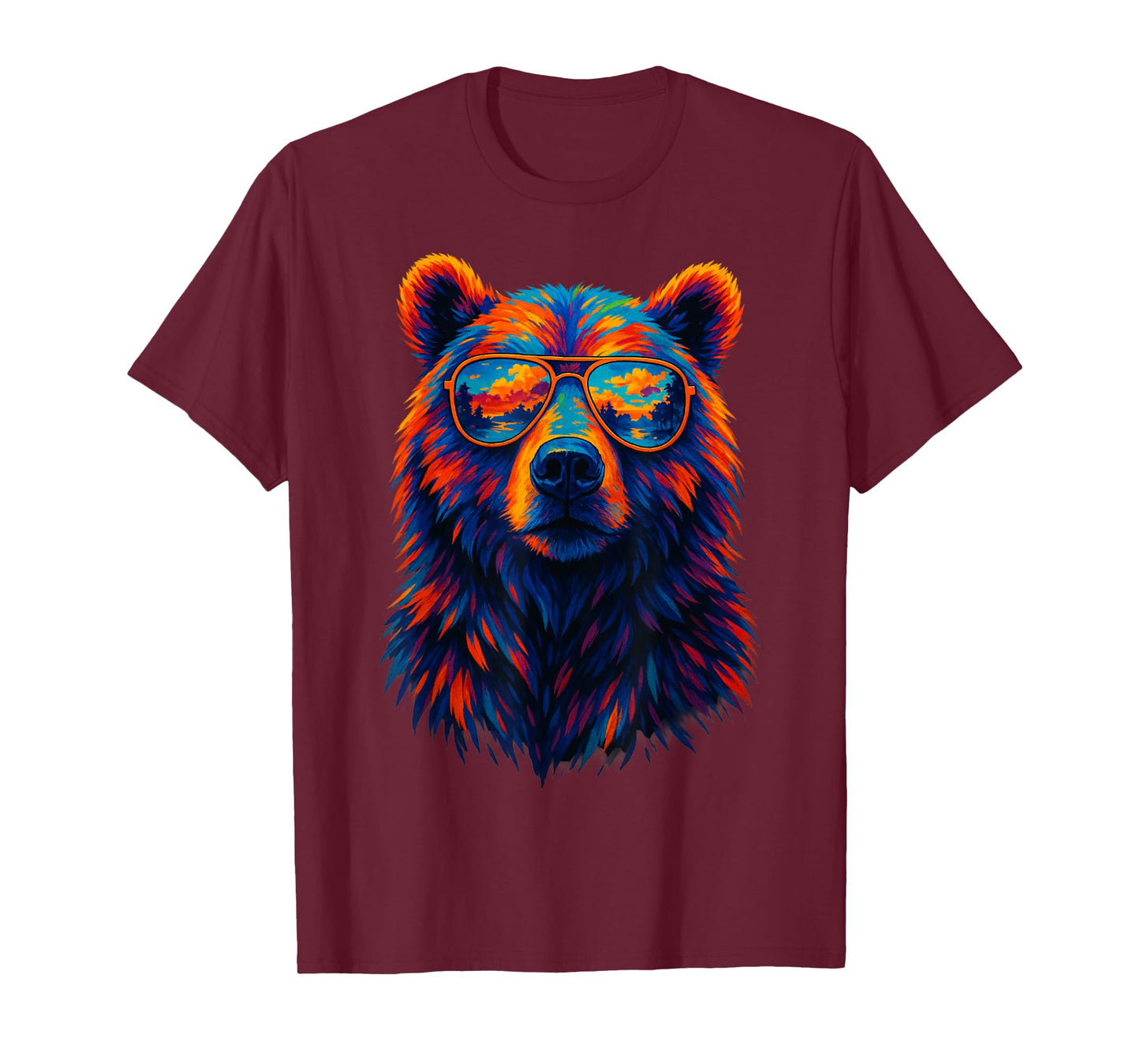 Cool Bear Sunglasses Wildlife Sunset Retro Art Colorful Bear T-Shirt