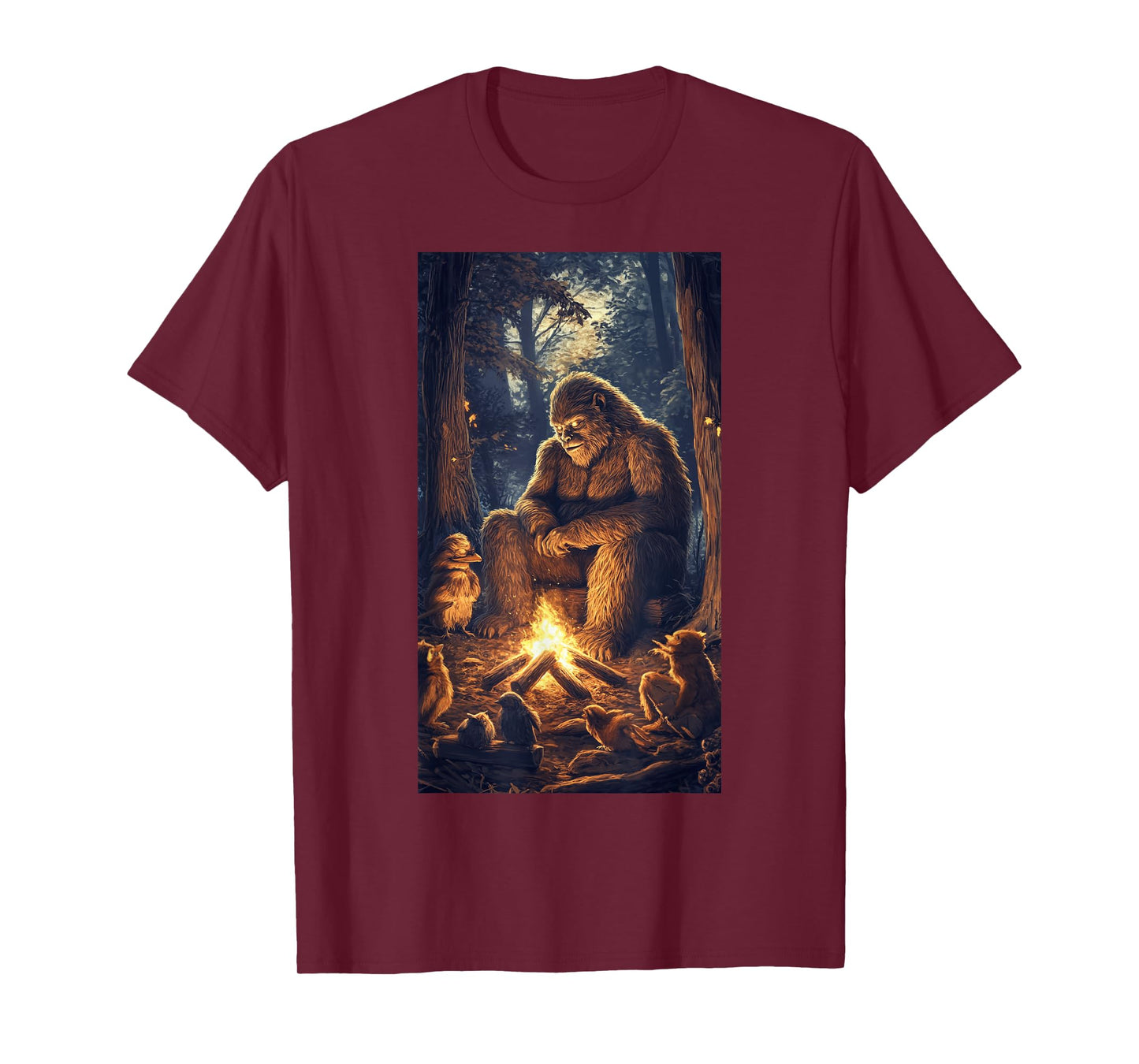 Bigfoot Campfire Woodland Sasquatch Wildlife art T-Shirt
