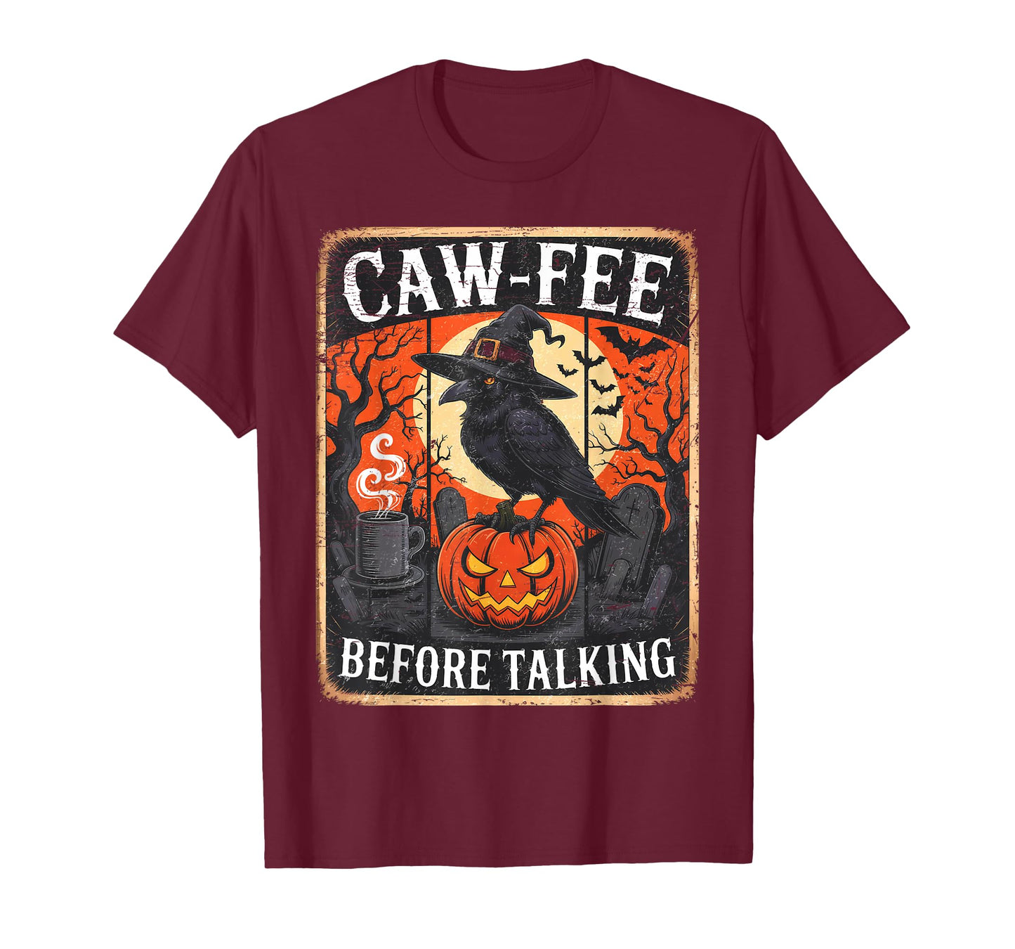 Caw-Fee Before Talking Black Crow Spooky Season Halloween T-Shirt
