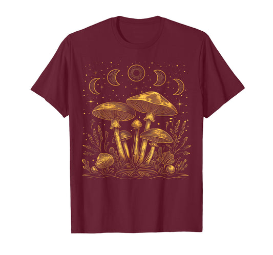 Vintage Dark Academia Fungi Mushroom Moon Witchy Aesthetic T-Shirt