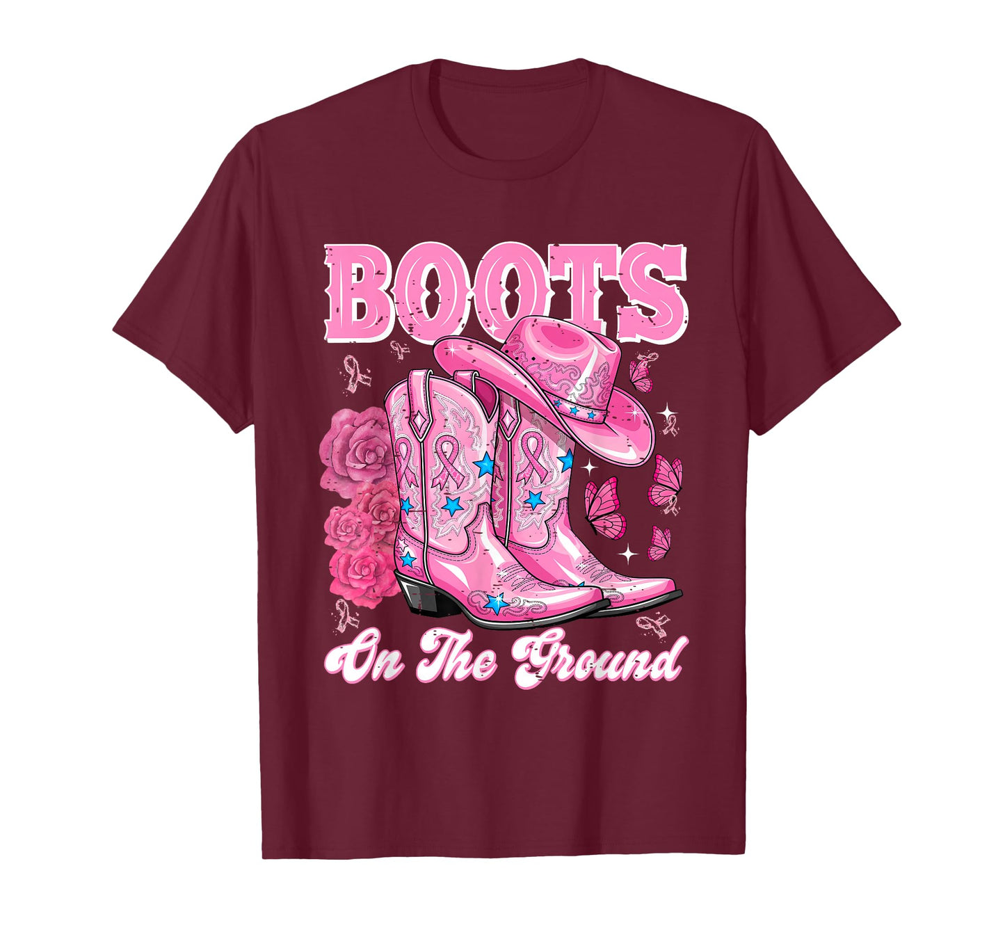 Boots On The Ground Pink Cowgirl Breast Cancer Awareness T-Shirt